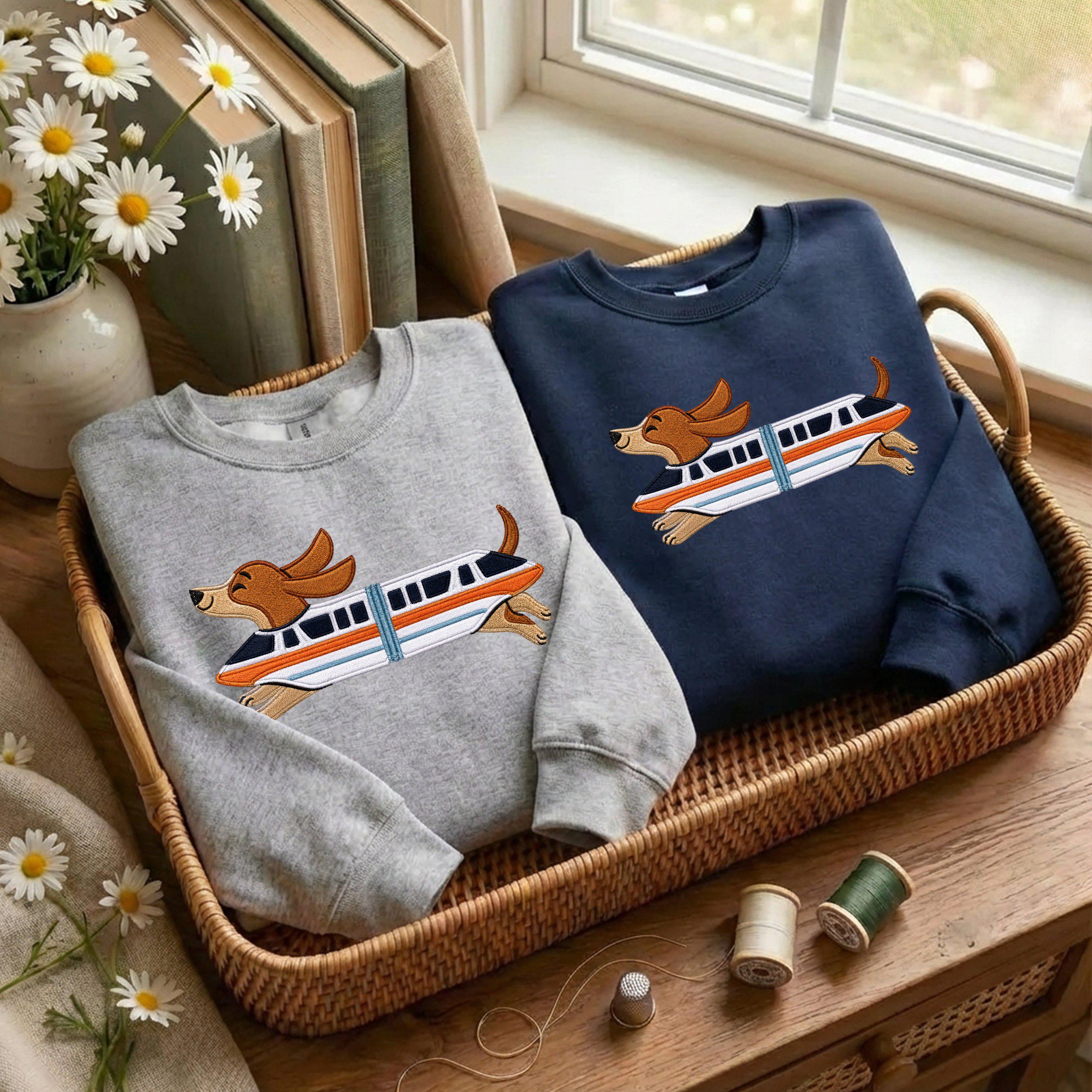 Retro Monorail Dachshund Embroidered Sweater – Disney World Vacation Shirt and Doxie Lover Gift for Dog People - photo 14
