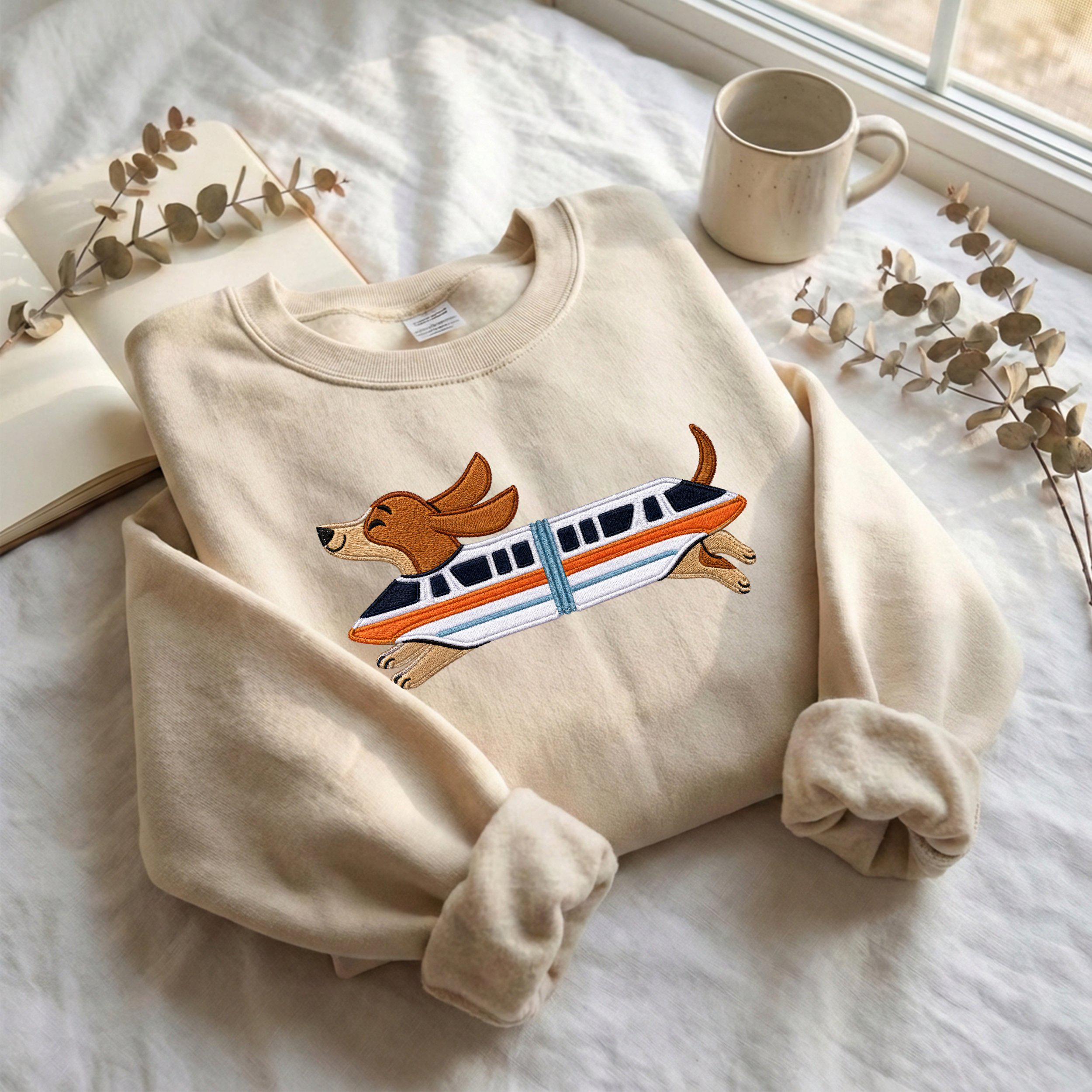 Retro Monorail Dachshund Embroidered Sweater – Disney World Vacation Shirt and Doxie Lover Gift for Dog People - photo 16