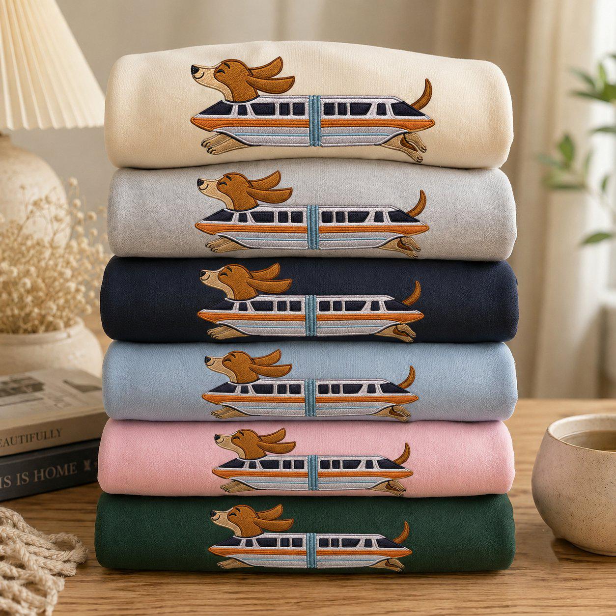 Retro Monorail Dachshund Embroidered Sweater – Disney World Vacation Shirt and Doxie Lover Gift for Dog People - photo 17