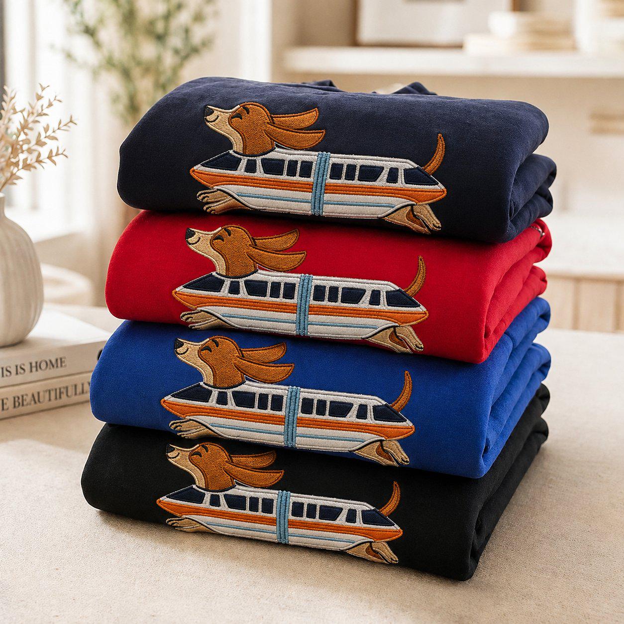 Retro Monorail Dachshund Embroidered Sweater – Disney World Vacation Shirt and Doxie Lover Gift for Dog People - photo 19