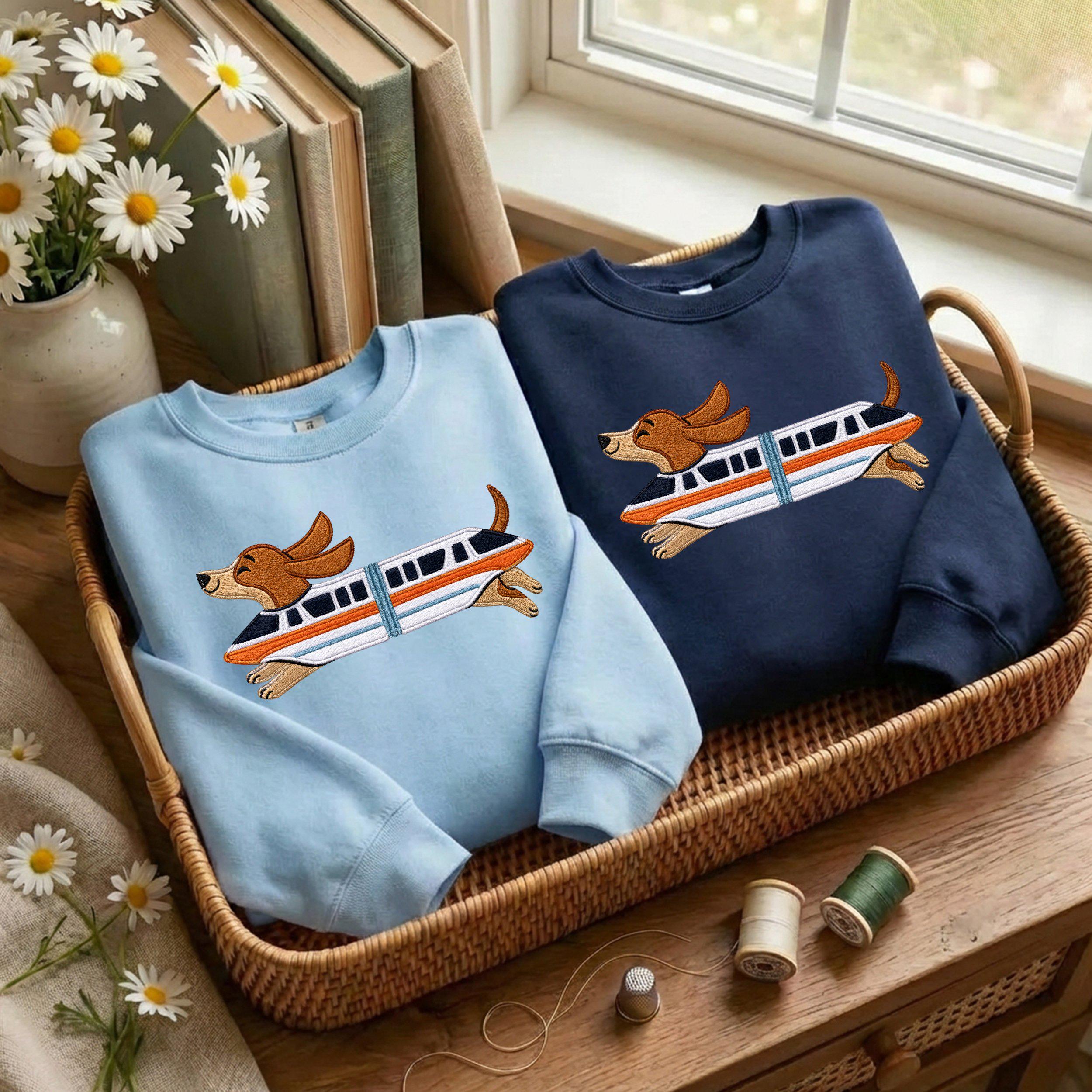 Retro Monorail Dachshund Embroidered Sweater for a Disney World Vacation – Doxie Lover Gift Shirt - photo 2