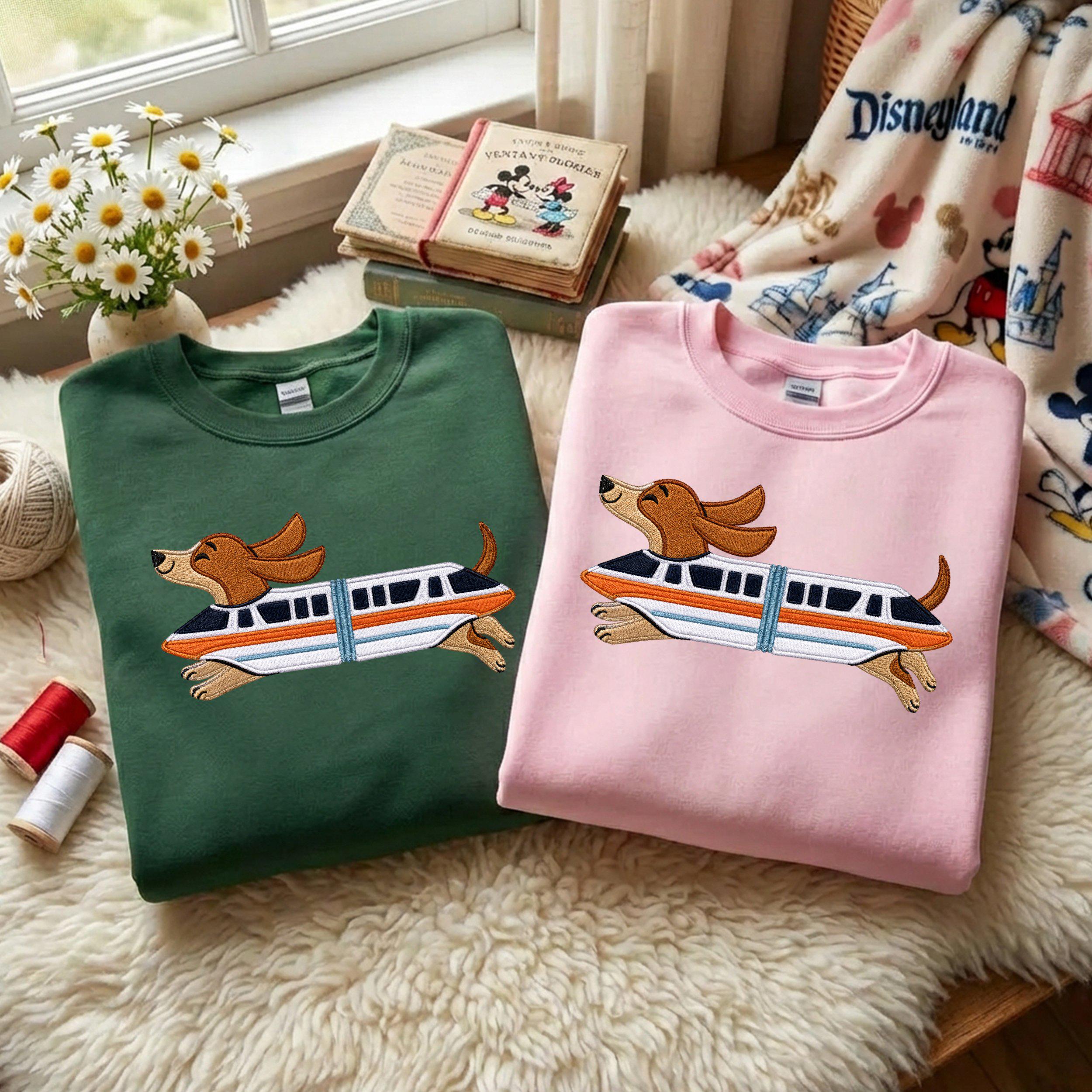 Retro Monorail Dachshund Embroidered Sweater for a Disney World Vacation – Doxie Lover Gift Shirt - photo 3