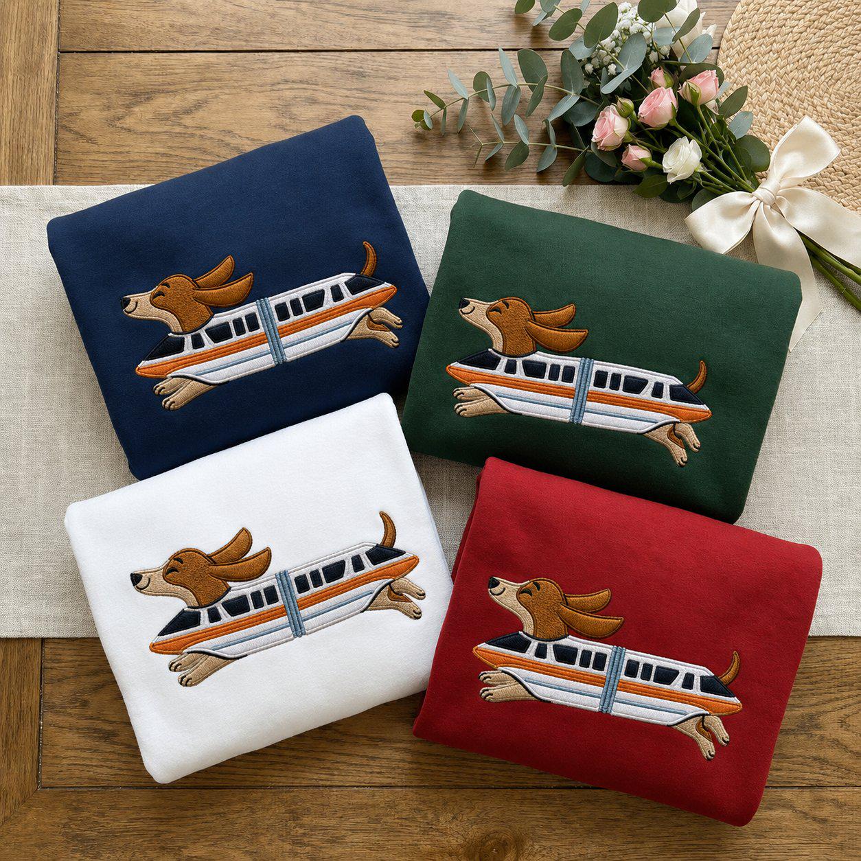 Retro Monorail Dachshund Embroidered Sweater for a Disney World Vacation – Doxie Lover Gift Shirt - photo 18