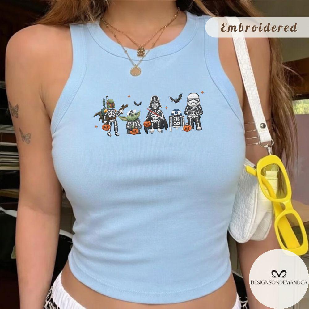 Embroidered Star Wars Skeleton Halloween Shirt – Disney Galaxy's Edge Lace Trim Tank Top Baby Tee for WDW Disneyland Trip - photo 3