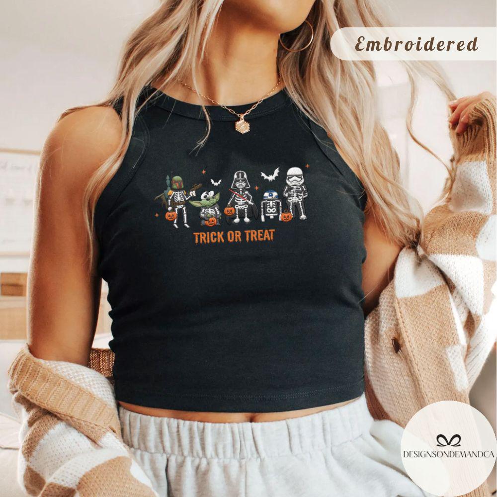 Embroidered Star Wars Skeleton Halloween Shirt – Disney Galaxy's Edge Lace Trim Tank Top Baby Tee for WDW Disneyland Trip - photo 4