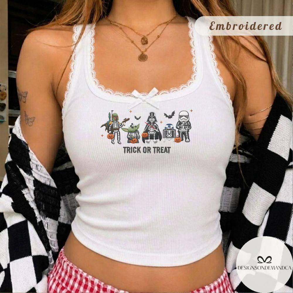 Embroidered Star Wars Skeleton Halloween Shirt – Disney Galaxy's Edge Lace Trim Tank Top Baby Tee for WDW Disneyland Trip - photo 5