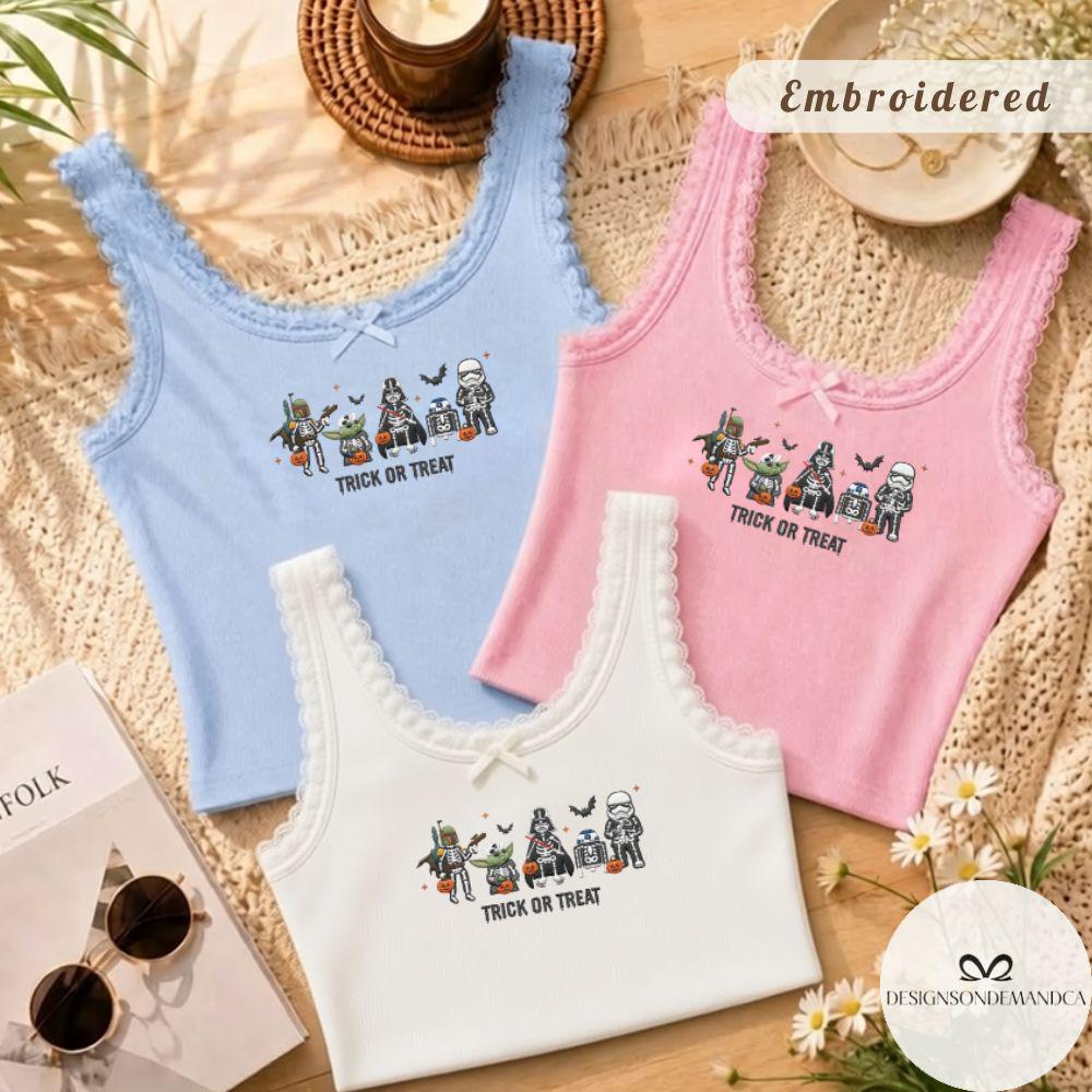 Embroidered Star Wars Skeleton Halloween Shirt – Disney Galaxy's Edge Lace Trim Tank Top Baby Tee for WDW Disneyland Trip - photo 8