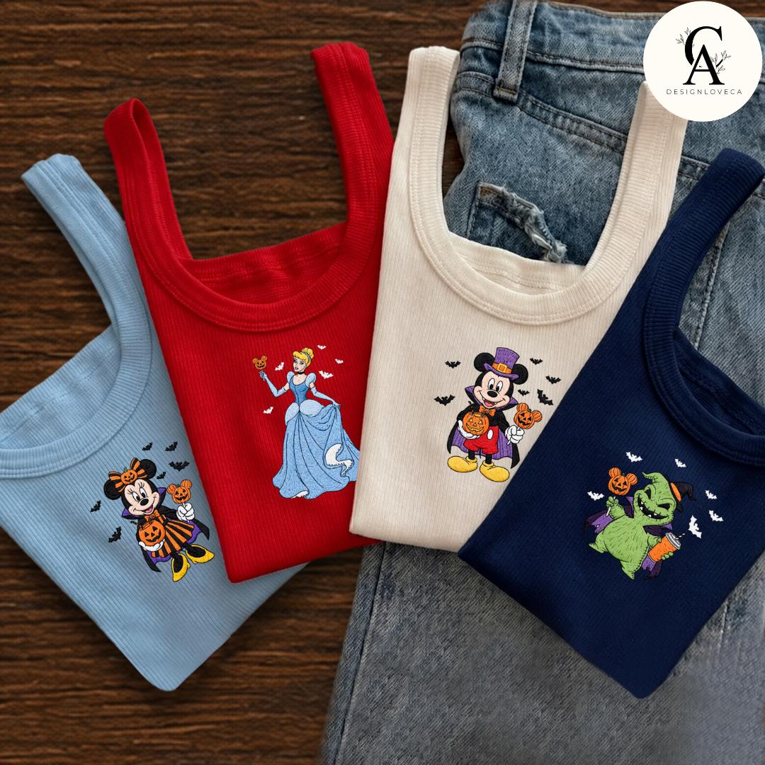 Embroidered All Characters Pumpkin Disney Halloween Baby Tee Crop Tank With Jack Skellington – Oogie Boogie Bash Snacks Lace Trim Tank - photo 4