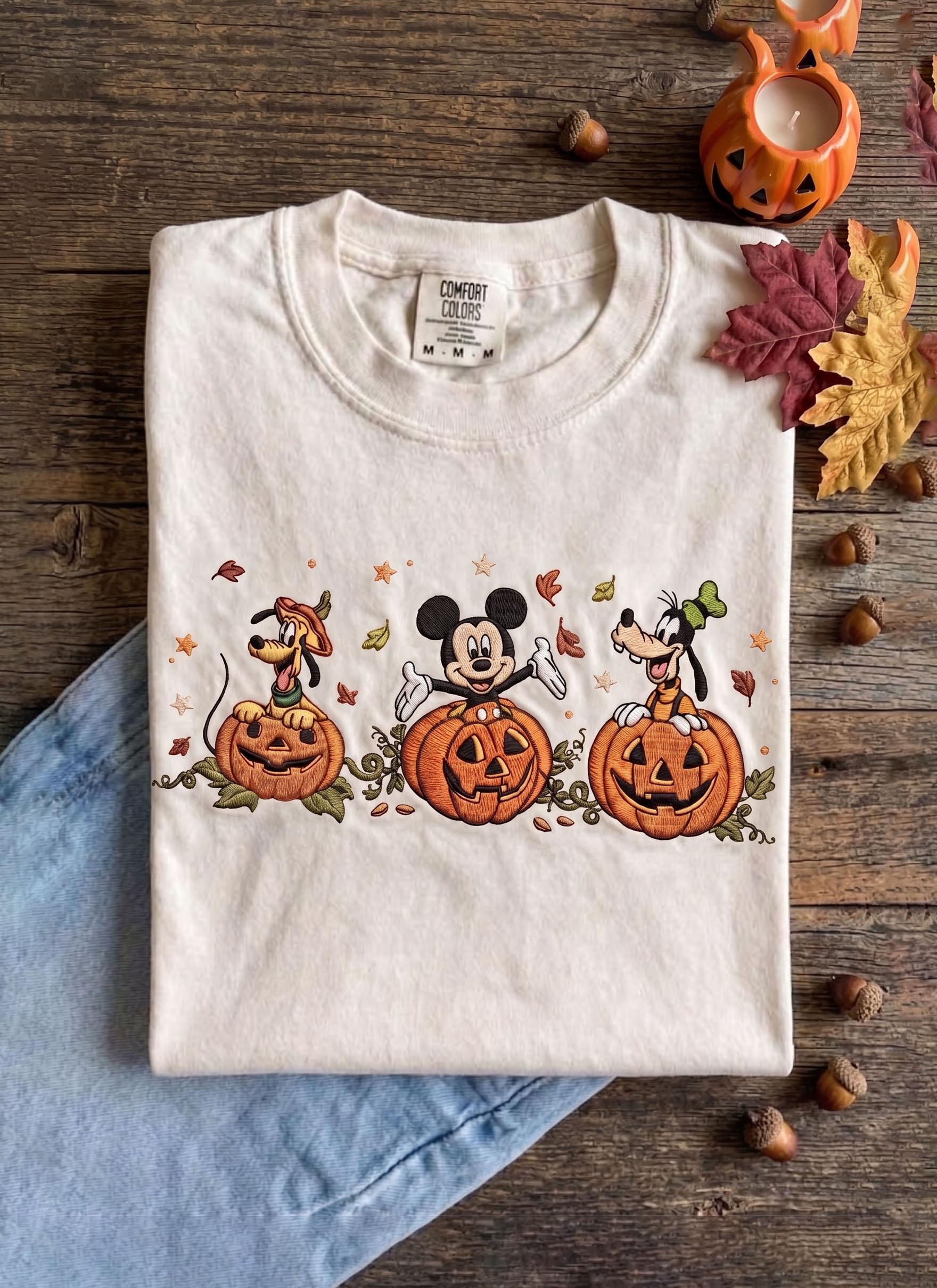 Embroidered Mickey and Minnie Pumpkin Shirt for Disney Halloween – Fall Pumpkin Season Disney Tee for Theme Park Fans - photo 3