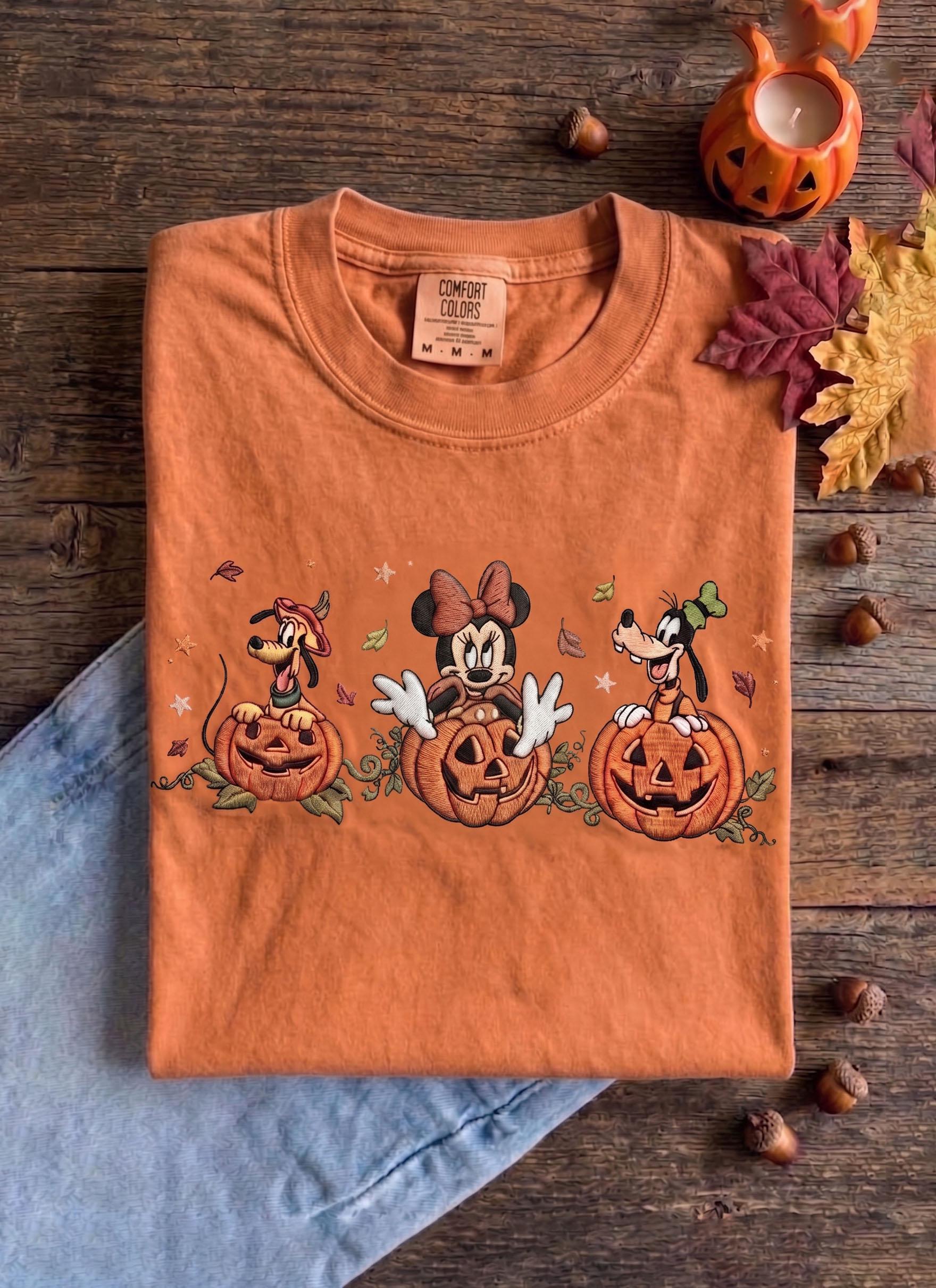 Embroidered Mickey and Minnie Pumpkin Shirt for Disney Halloween – Fall Pumpkin Season Disney Tee for Theme Park Fans - photo 4