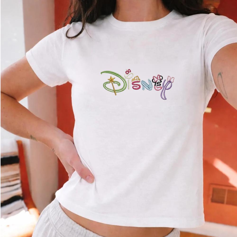 Disney Princess Embroidered Baby Tee – Princess Embroidery T-Shirt and Y2K Disney Top for Disney Lover Gift - photo 2