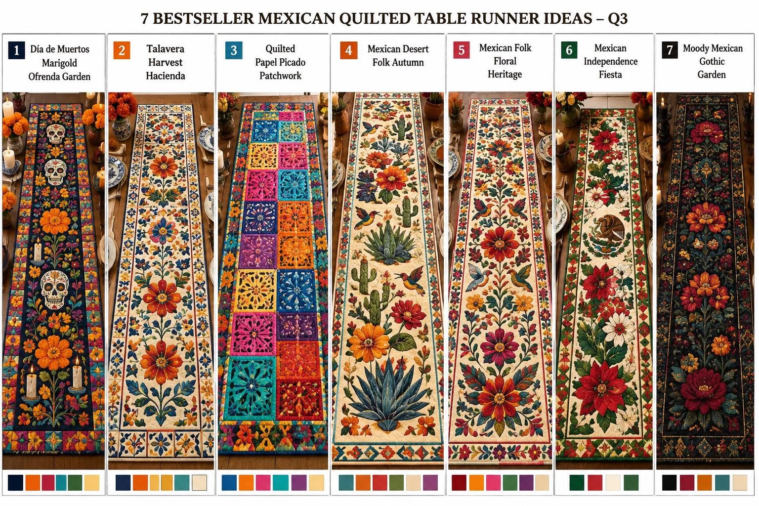 Colorful Folk Art Floral Mexican Style Table Runner, Southwestern Hacienda Style and Dining Table Decor - photo 4