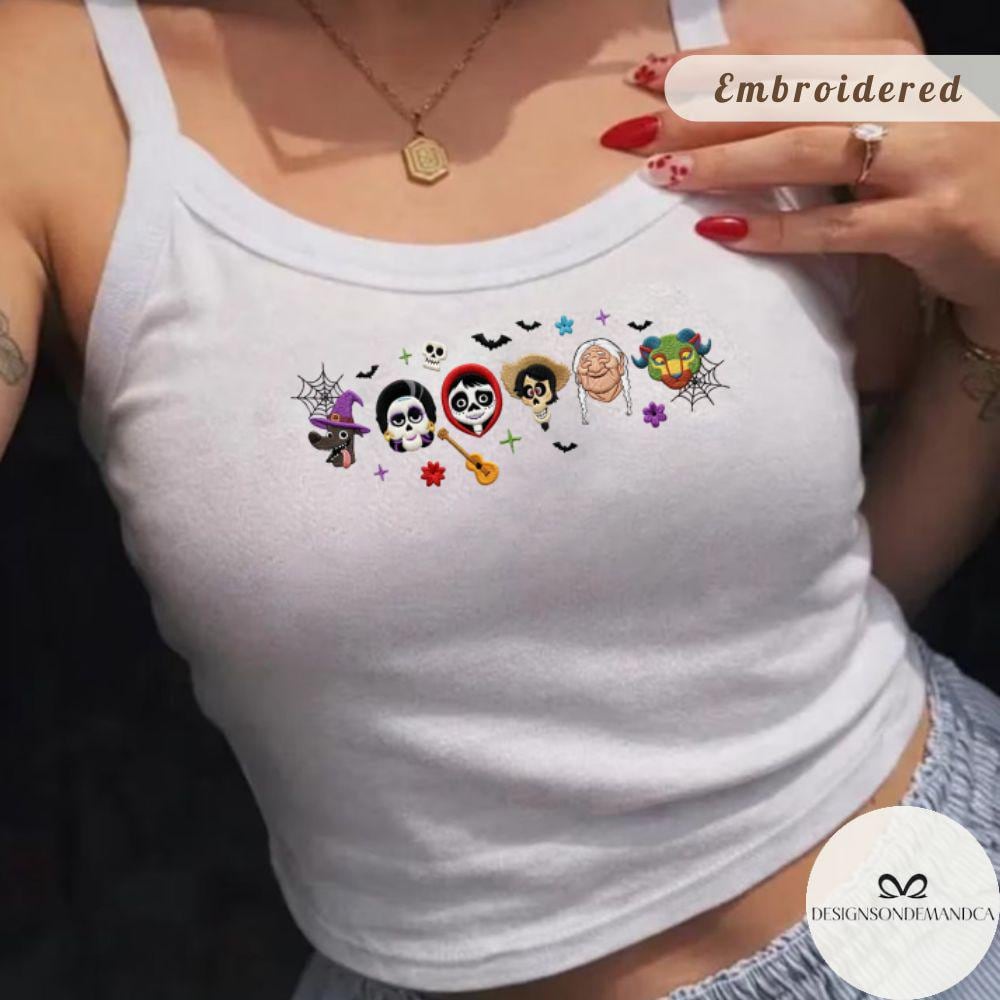 Embroidered Un Poco Loco Disney Coco Shirt – Dia de los Muertos Mexican Disney Halloween Baby Tee and Lace Trim Tank - photo 2