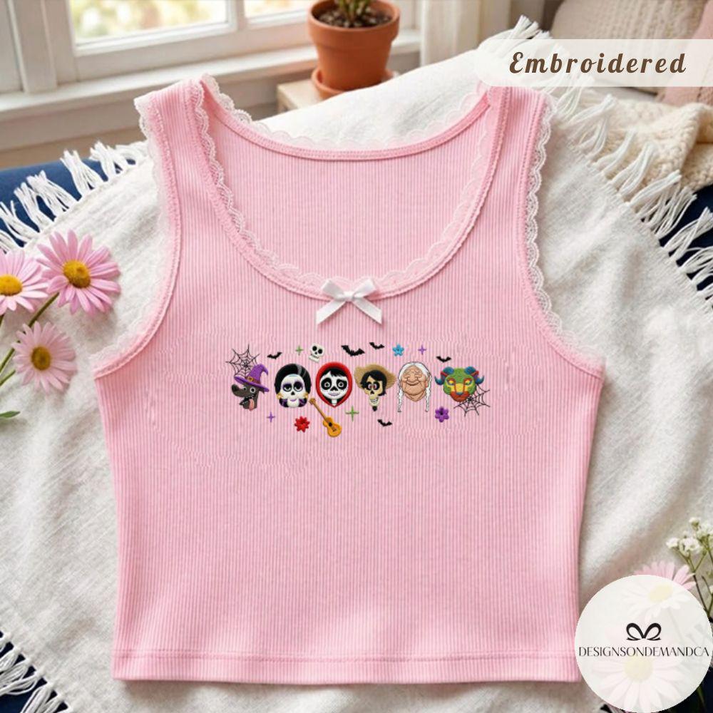 Embroidered Un Poco Loco Disney Coco Shirt – Dia de los Muertos Mexican Disney Halloween Baby Tee and Lace Trim Tank - photo 7