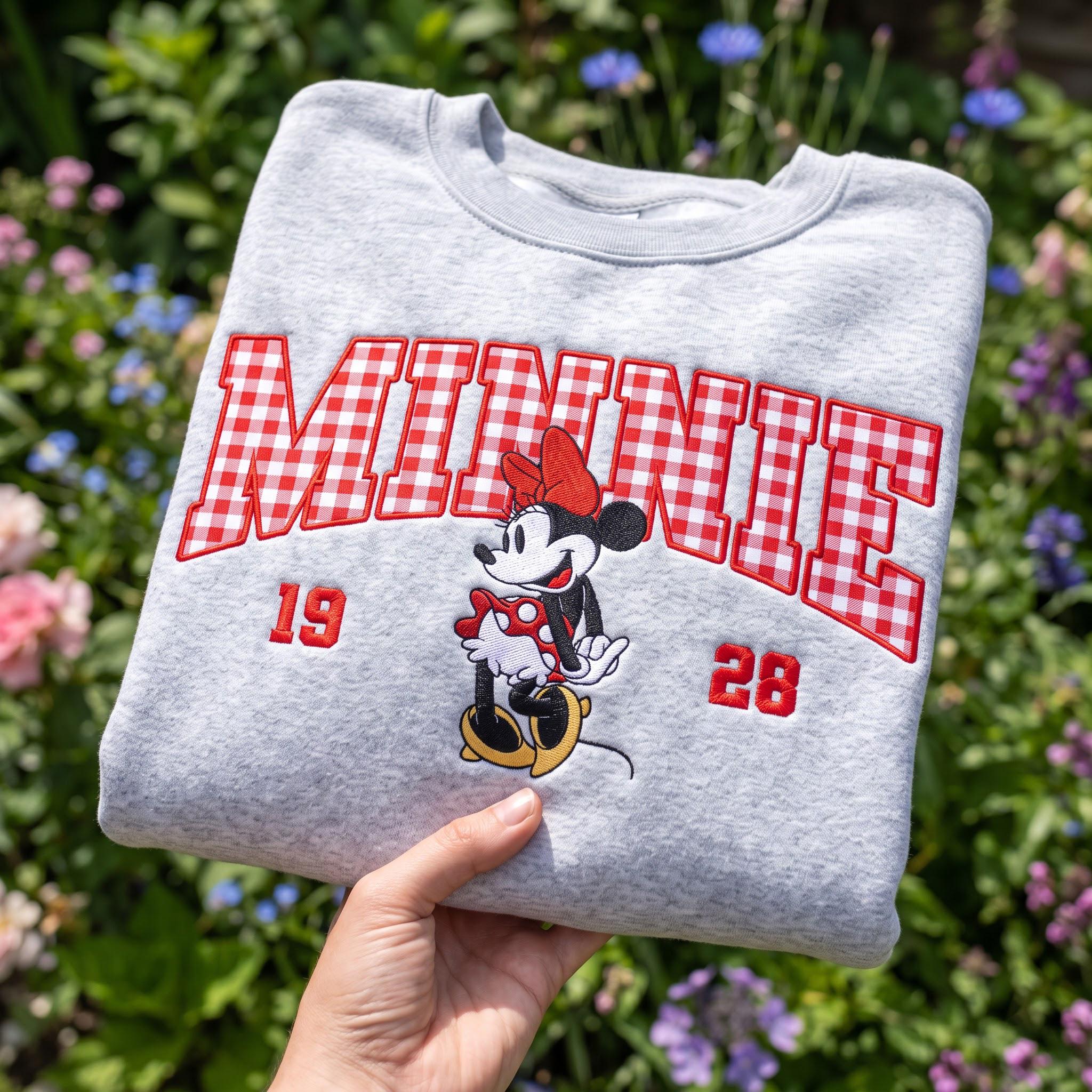 Embroidered Mickey and Minnie Sweatshirt – Vintage Disney Couple Shirt With Custom Gingham Embroidered Hoodie for Matching Trip Tee - photo 3