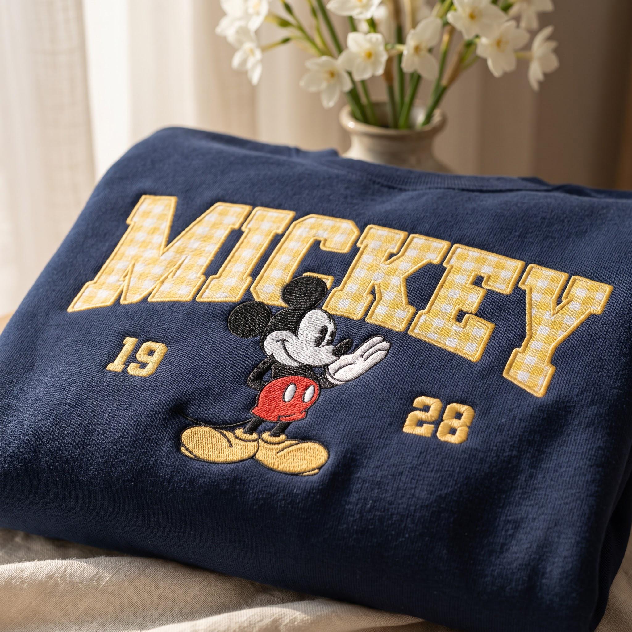 Embroidered Mickey and Minnie Sweatshirt – Vintage Disney Couple Shirt With Custom Gingham Embroidered Hoodie for Matching Trip Tee - photo 4
