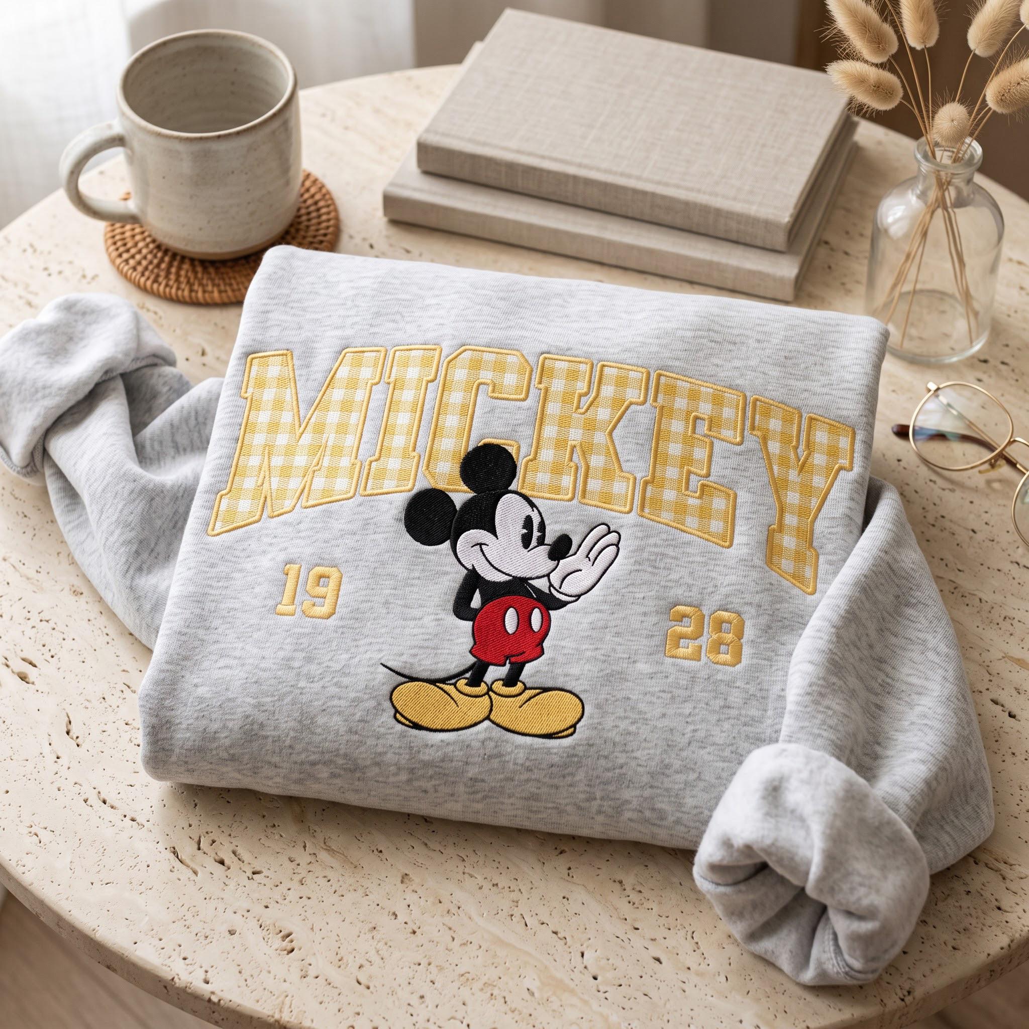 Embroidered Mickey and Minnie Sweatshirt – Vintage Disney Couple Shirt With Custom Gingham Embroidered Hoodie for Matching Trip Tee - photo 5