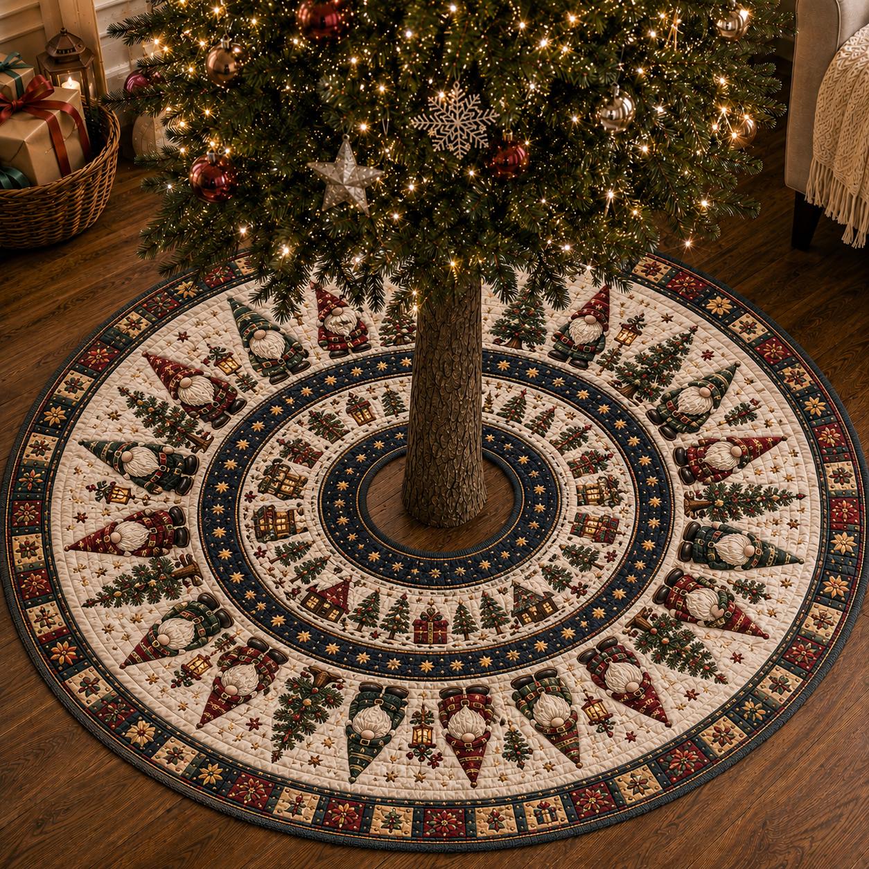 Christmas Gnome Tree Skirt with Quilted Xmas Nordic Holiday Mat and Red Green Farmhouse Tree Decor - photo 4