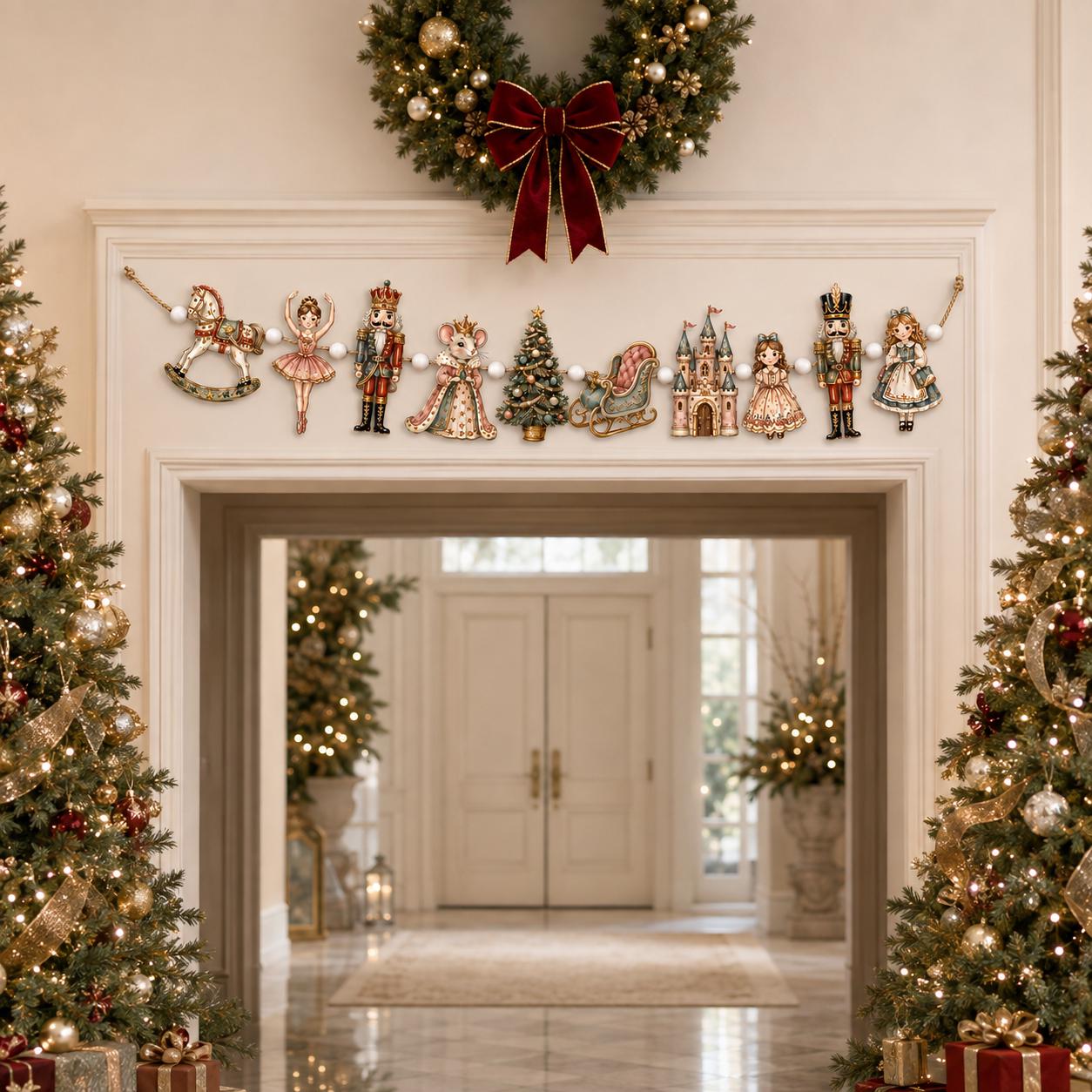 Garland Wooden Nutcracker with Vintage Christmas Mantel Banner for Ballet Storybook Holiday Decor and Whimsical Festive Wall Hanging for Home - photo 5