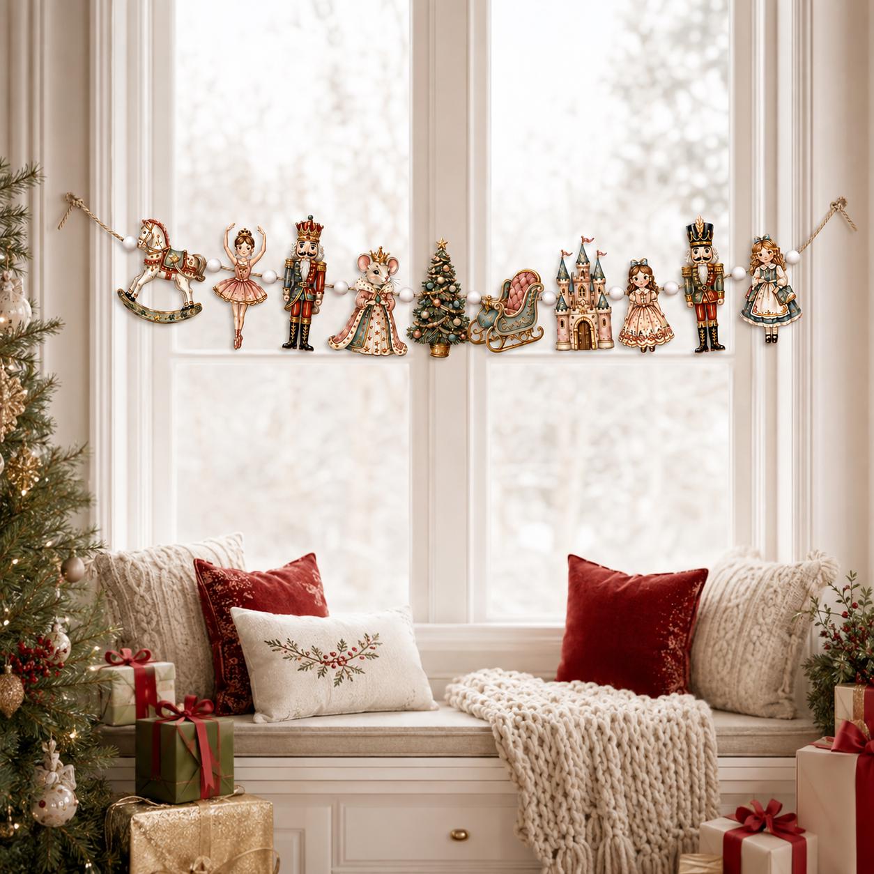 Garland Wooden Nutcracker with Vintage Christmas Mantel Banner for Ballet Storybook Holiday Decor and Whimsical Festive Wall Hanging for Home - photo 6