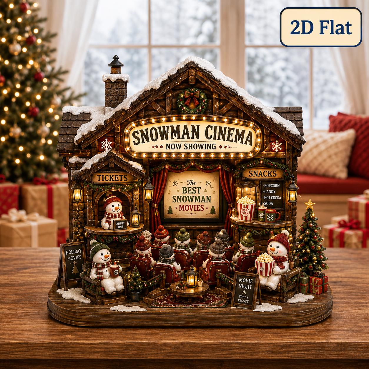Snowman Christmas Village Wooden Decor for Holiday Tabletop Shelf Sitter and Bakery Cocoa Cafe Station Cinema Decoration