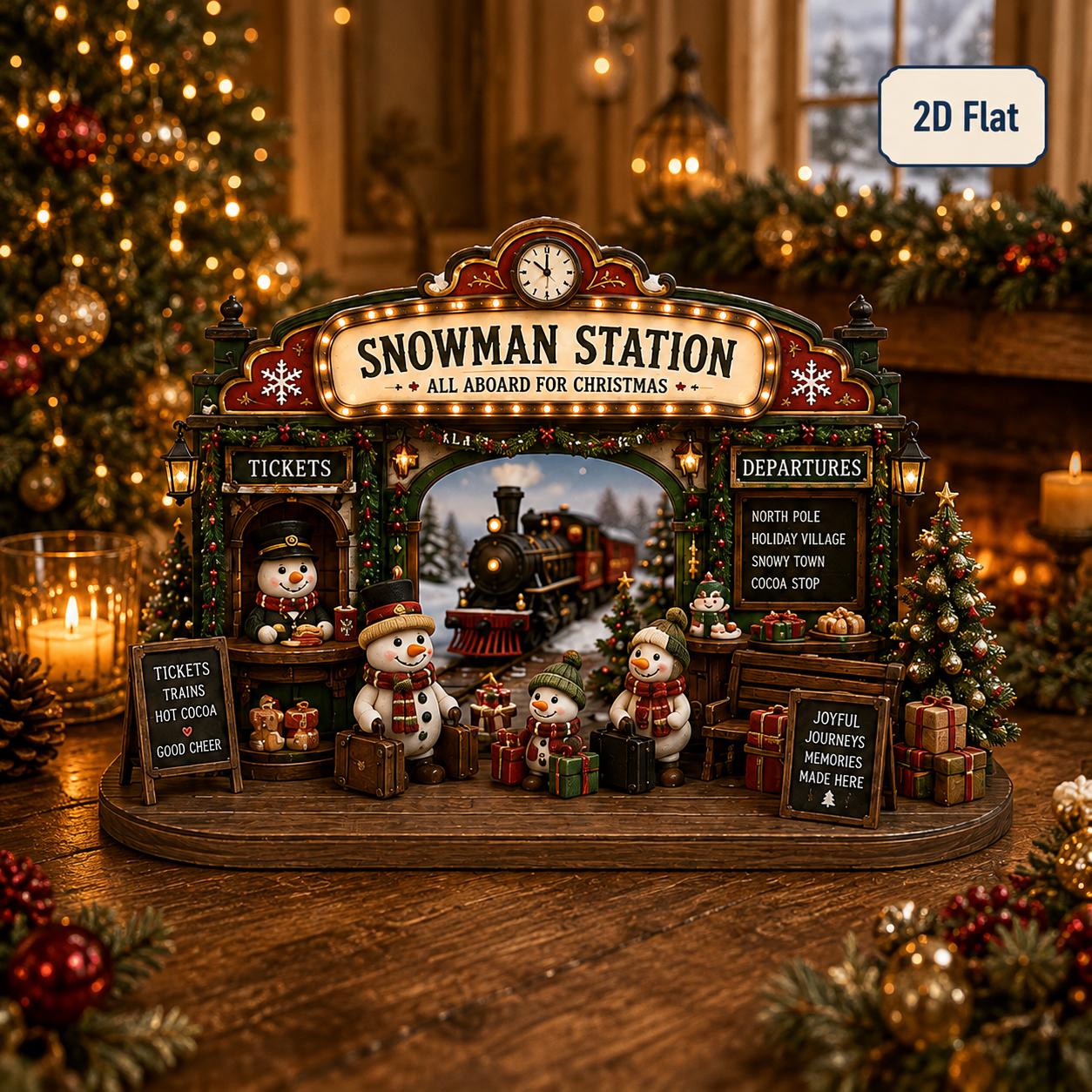 Snowman Christmas Village Wooden Decor for Holiday Tabletop Shelf Sitter and Bakery Cocoa Cafe Station Cinema Decoration - photo 2
