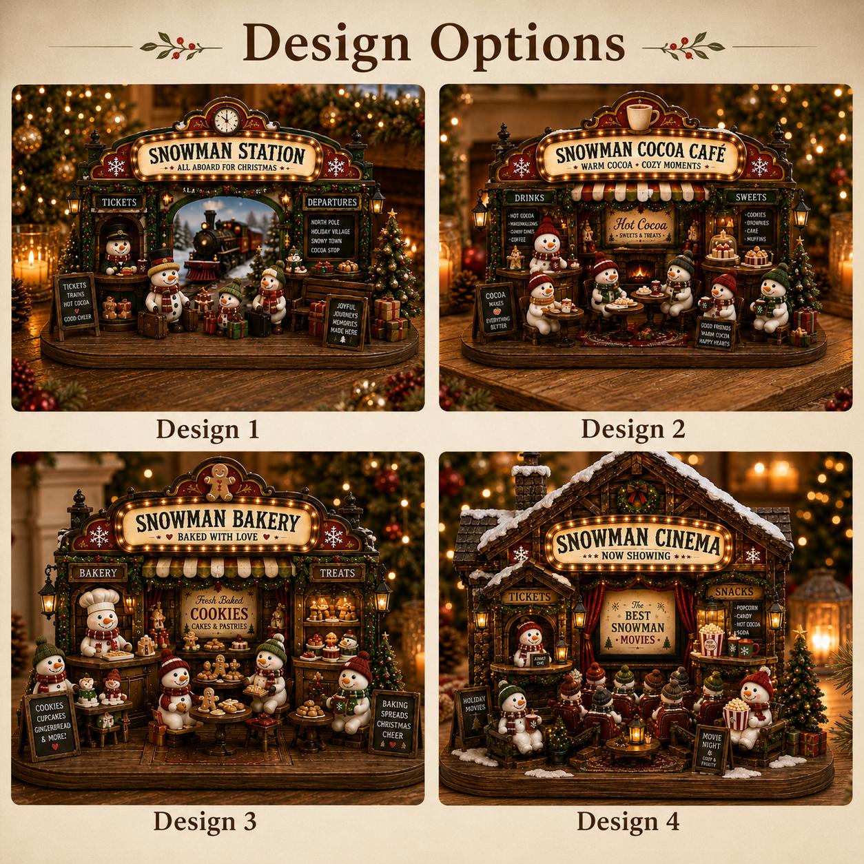 Snowman Christmas Village Wooden Decor for Holiday Tabletop Shelf Sitter and Bakery Cocoa Cafe Station Cinema Decoration - photo 4