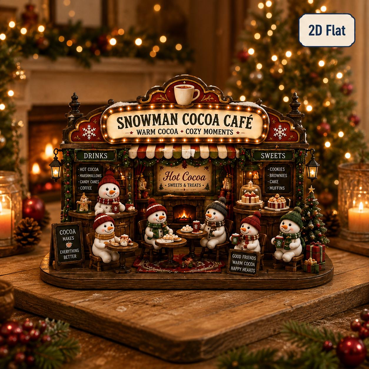Snowman Christmas Village Wooden Decor for Holiday Tabletop Shelf Sitter and Bakery Cocoa Cafe Station Cinema Decoration - photo 6