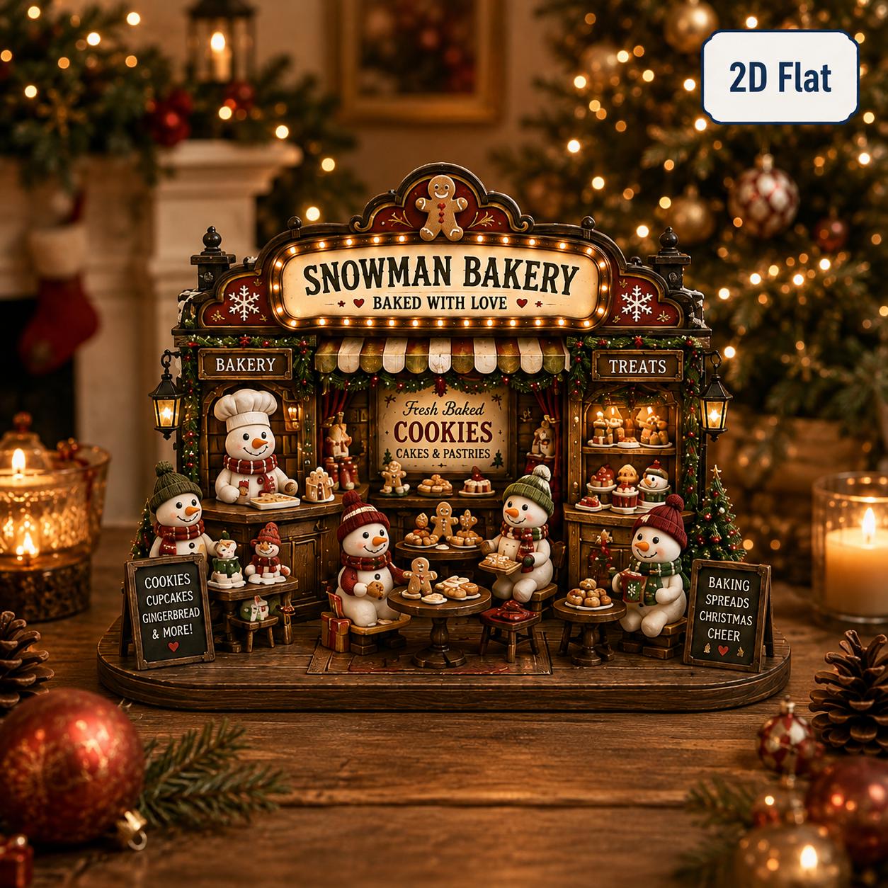 Snowman Christmas Village Wooden Decor for Holiday Tabletop Shelf Sitter and Bakery Cocoa Cafe Station Cinema Decoration - photo 7