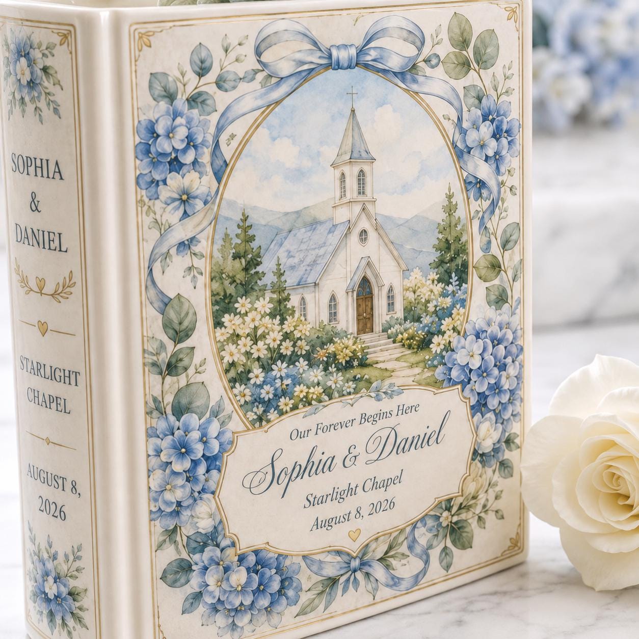 Personalized Ceramic Wedding Book Vase with Custom Couple Name, Pink Rose Bridal Shower Gift and Romantic Keepsake Decor - photo 3