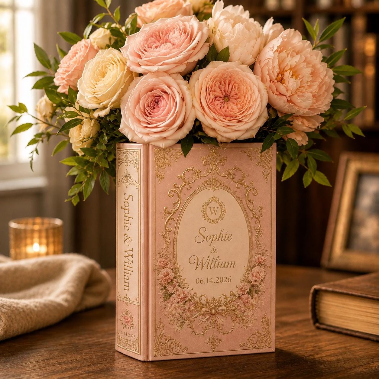 Personalized Vintage Ceramic Wedding Book Vase with Custom Couple Name, Emerald Green Floral Bridal Shower Gift and Keepsake Decor - photo 5