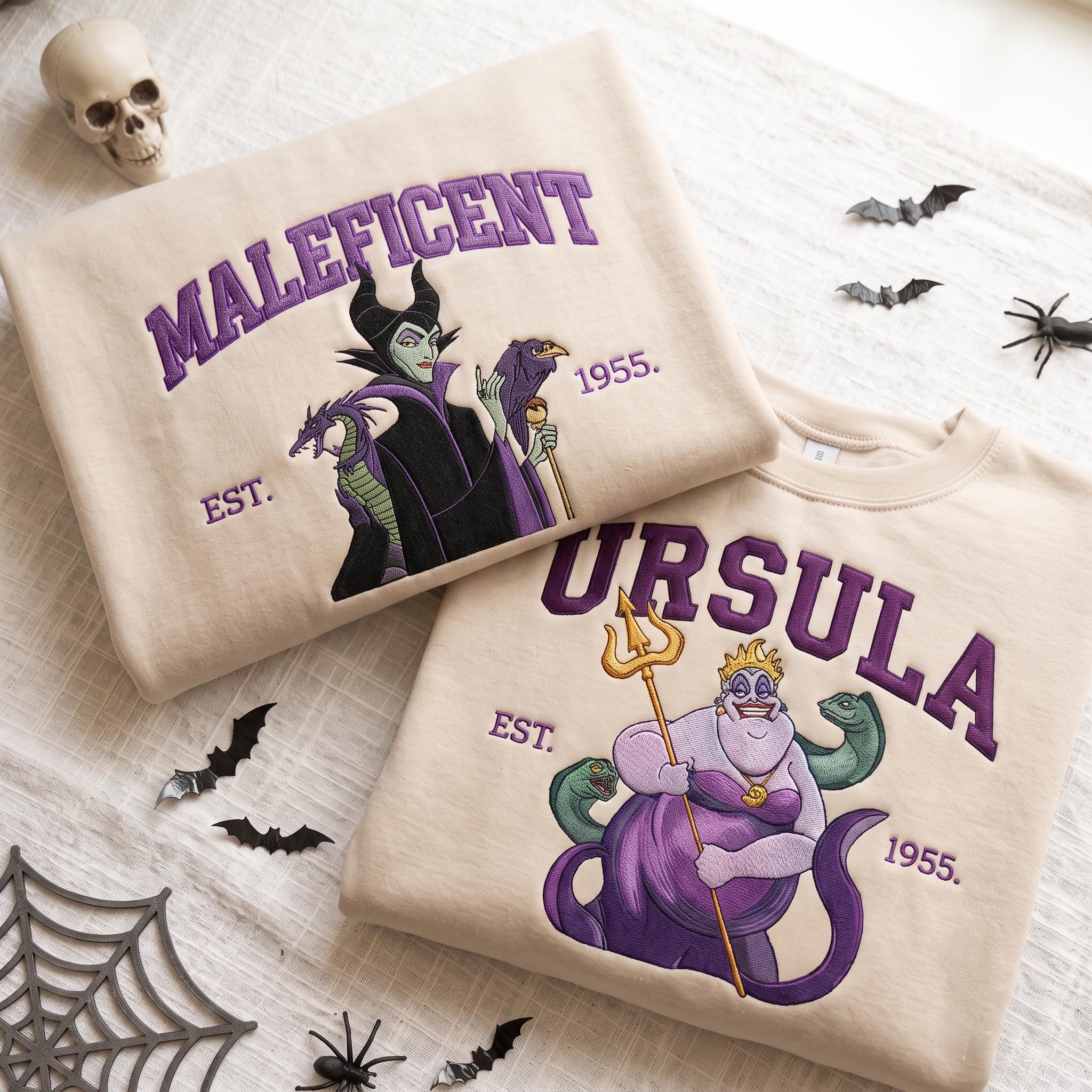 Villain Halloween Embroidered Sweatshirt With Maleficent Cruella Ursula Hades – Classic Disney Villains Spooky Season Crewneck Hoodie - photo 3