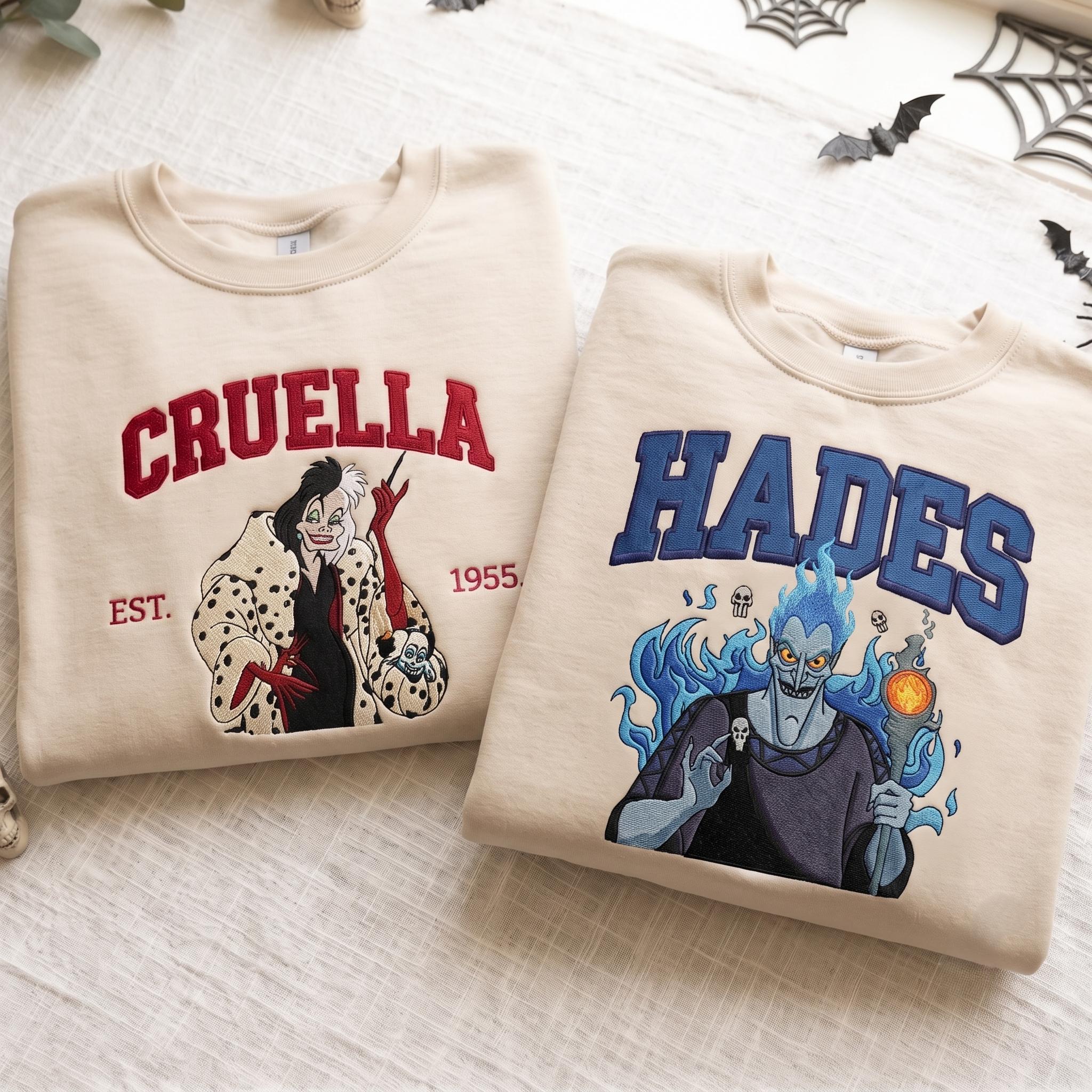Villain Halloween Embroidered Sweatshirt With Maleficent Cruella Ursula Hades – Classic Disney Villains Spooky Season Crewneck Hoodie - photo 4