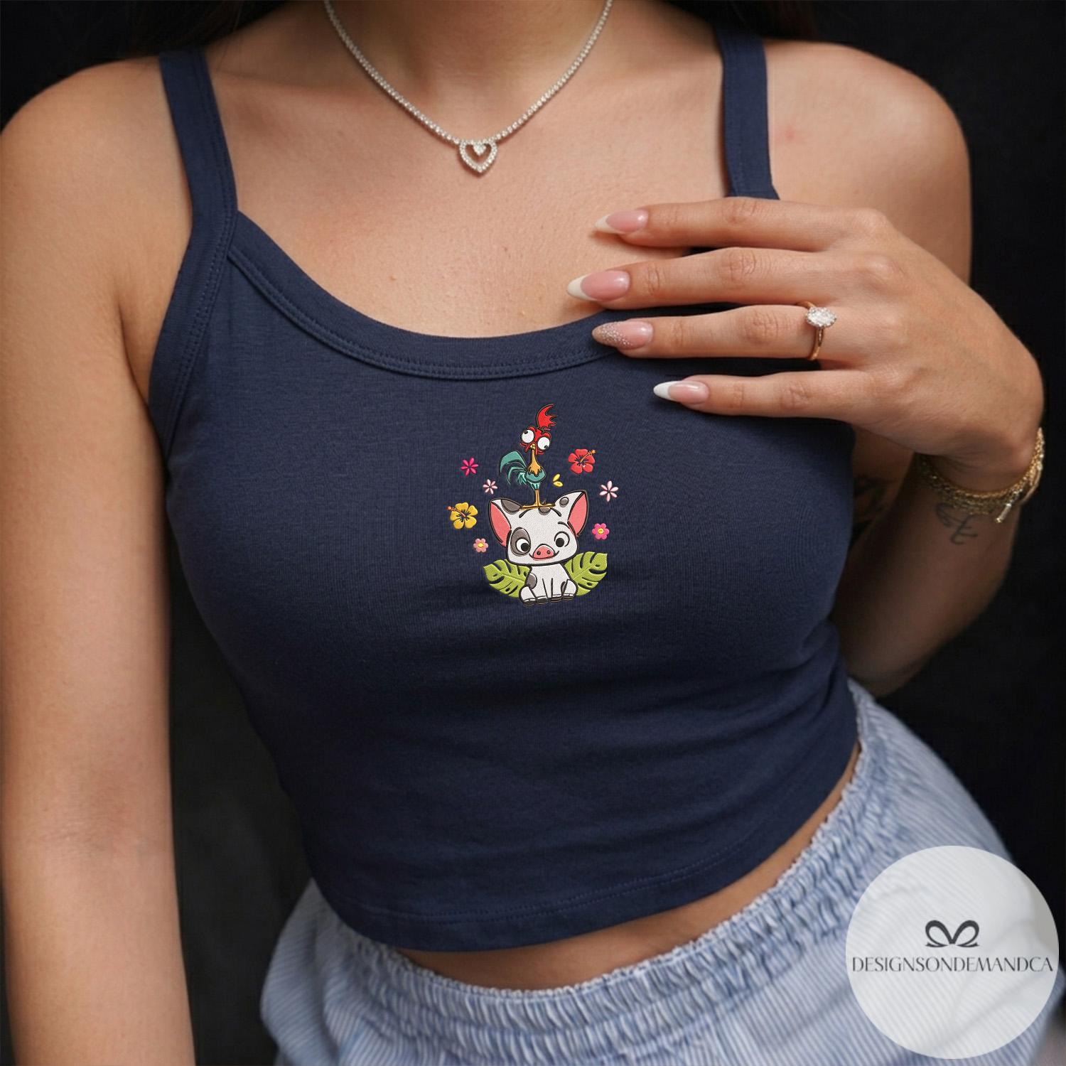 Embroidered Floral Pua and Hei Hei Shirt – Disney Moana Lace Trim Tank and Coquette Baby Tee Crop Tank for WDW Disneyland Trip