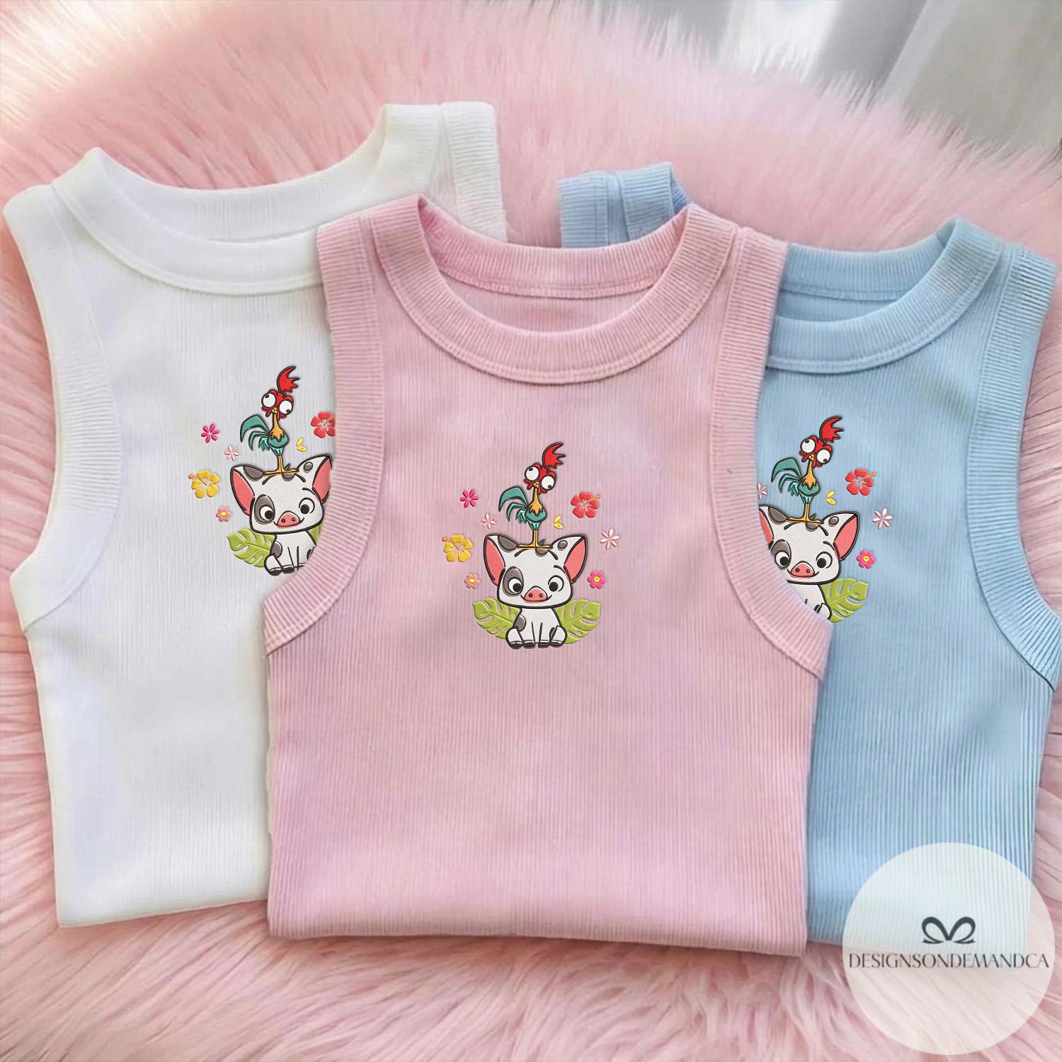 Embroidered Floral Pua and Hei Hei Shirt – Disney Moana Lace Trim Tank and Coquette Baby Tee Crop Tank for WDW Disneyland Trip - photo 3