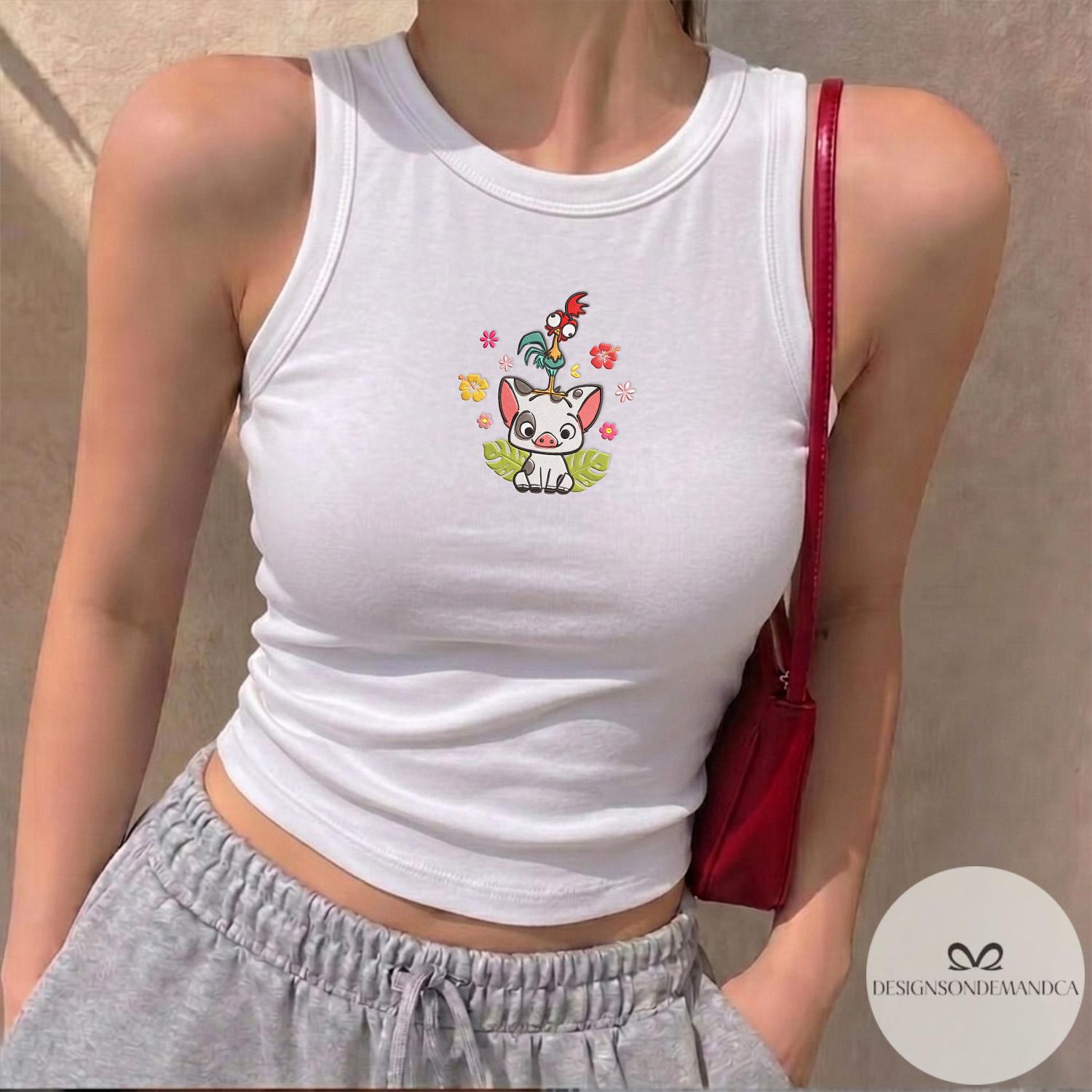 Embroidered Floral Pua and Hei Hei Shirt – Disney Moana Lace Trim Tank and Coquette Baby Tee Crop Tank for WDW Disneyland Trip - photo 5