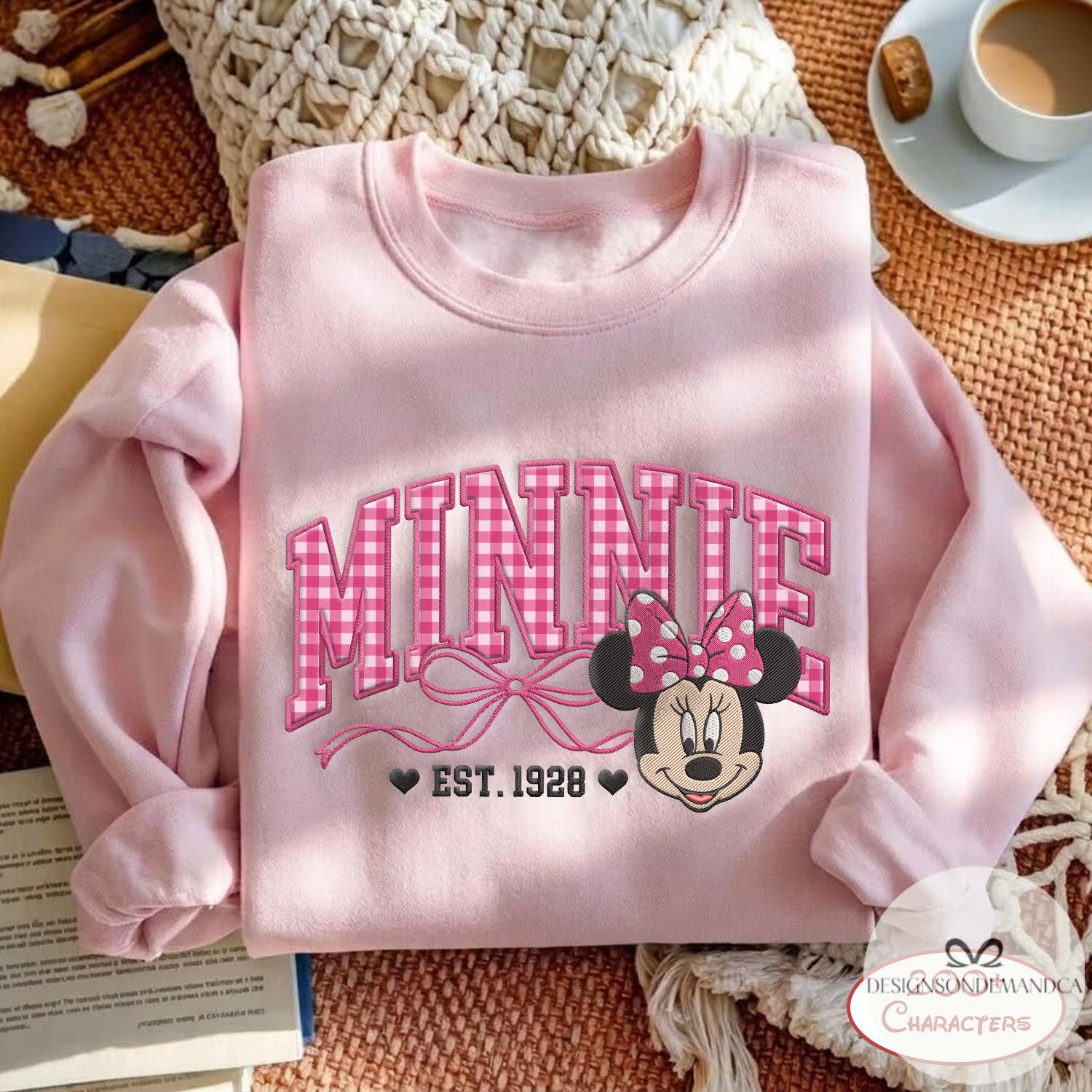 Embroidered Custom Disney Characters T-Shirt Sweatshirt With Mickey Minnie Pooh Stitch – Gingham Applique Shirt for WDW Disneyland Family - photo 2