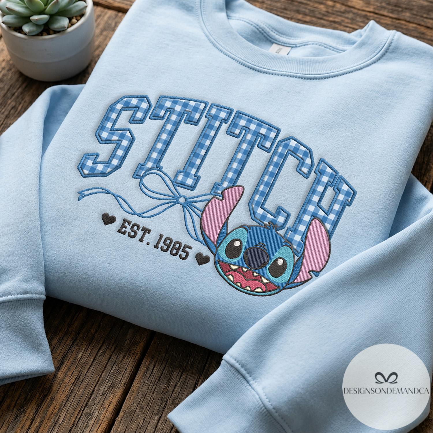 Embroidered Custom Disney Characters T-Shirt Sweatshirt With Mickey Minnie Pooh Stitch – Gingham Applique Shirt for WDW Disneyland Family - photo 3