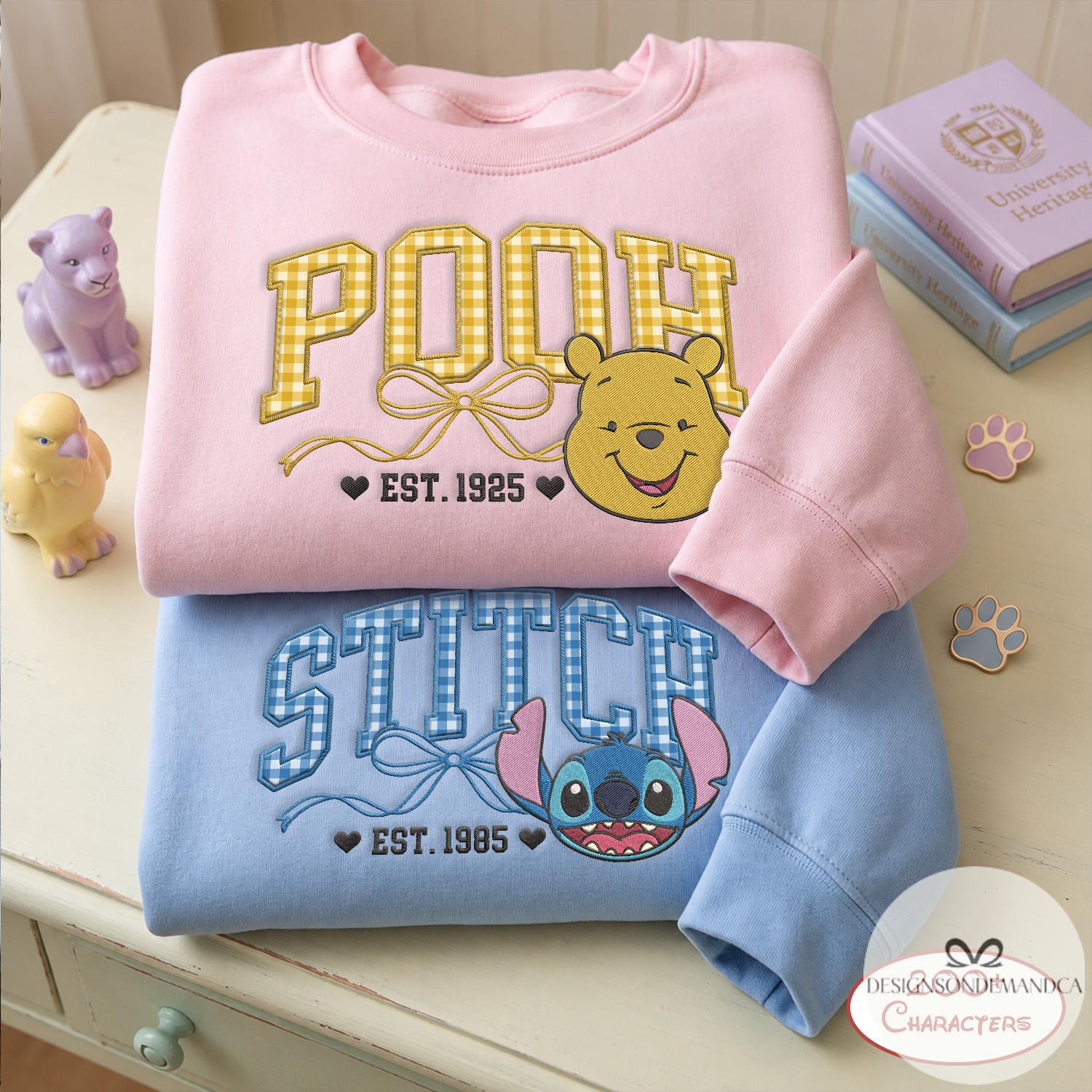 Embroidered Custom Disney Characters T-Shirt Sweatshirt With Mickey Minnie Pooh Stitch – Gingham Applique Shirt for WDW Disneyland Family - photo 4