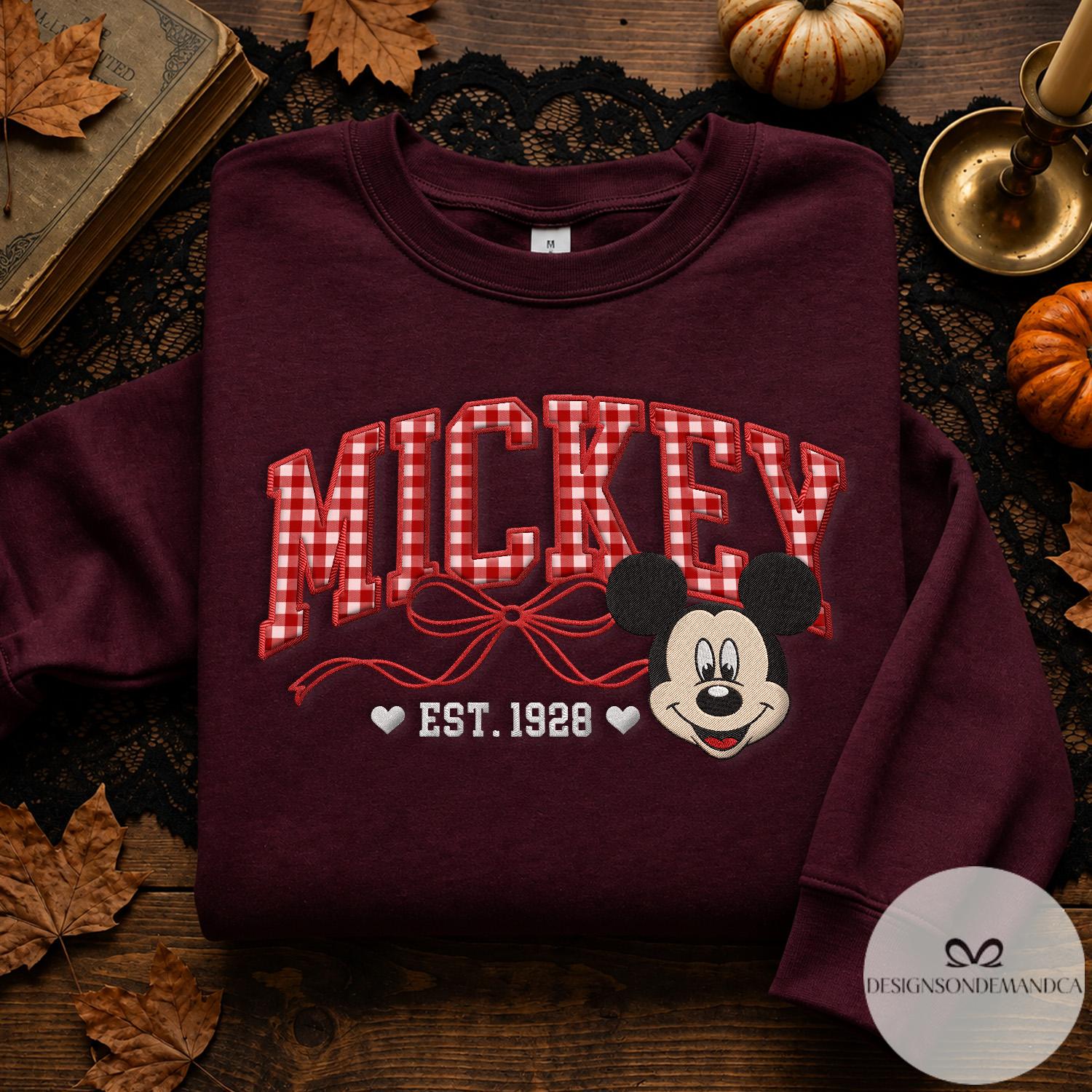 Embroidered Custom Disney Characters T-Shirt Sweatshirt With Mickey Minnie Pooh Stitch – Gingham Applique Shirt for WDW Disneyland Family - photo 5