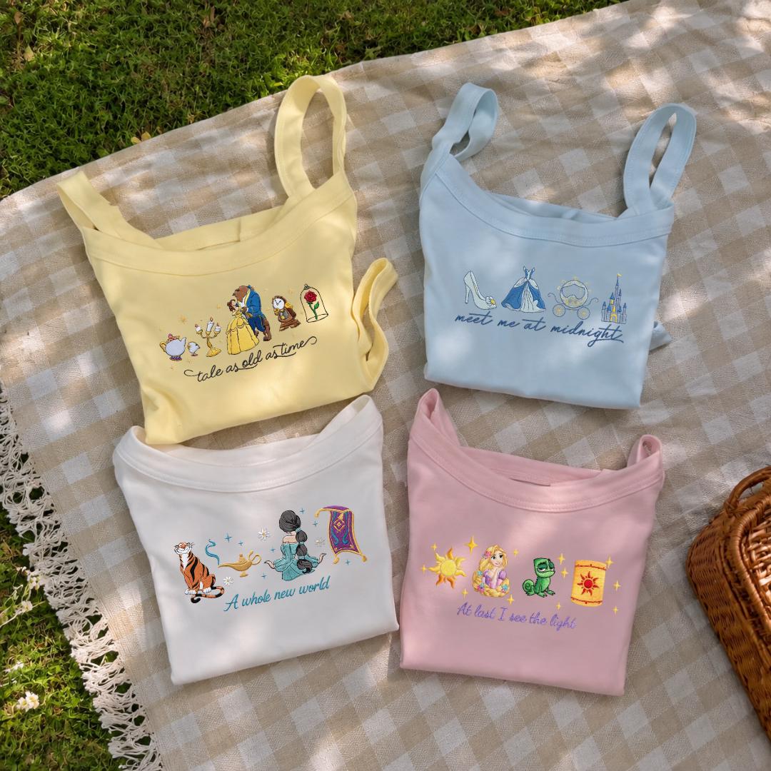 Embroidered Disney Princess Icon Tank Top Baby Tee – Spaghetti Strap Crop Tank for WDW Magic Kingdom Disney Girl Trip 2026