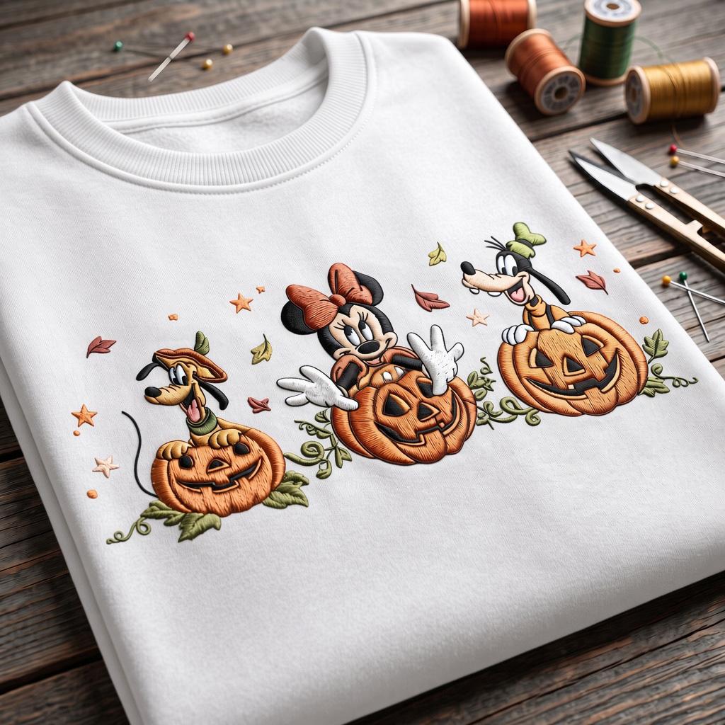 Embroidered Minnie Pluto and Goofy Pumpkin Sweatshirt – Spooky Disney Halloween Friends Shirt for Disneyland Vacation and Halloween Trip - photo 4
