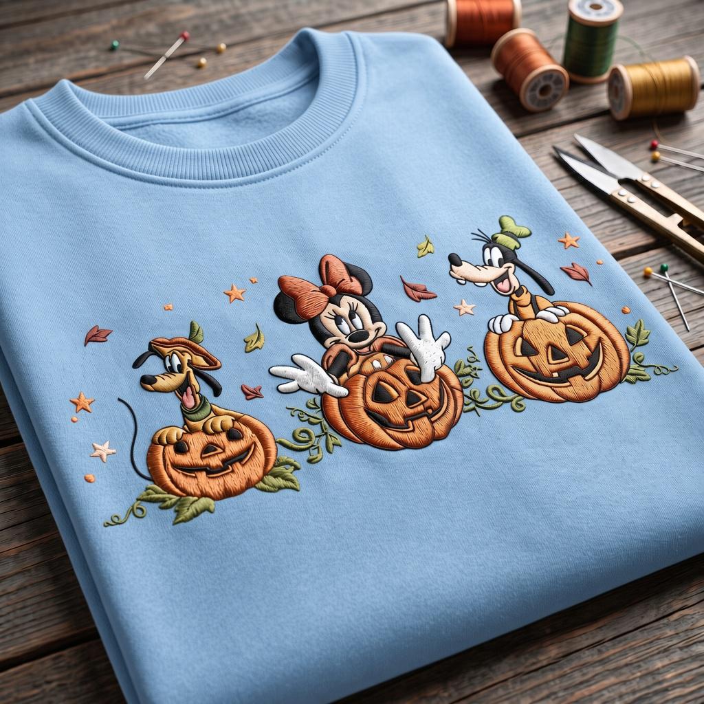 Embroidered Minnie Pluto and Goofy Pumpkin Sweatshirt – Spooky Disney Halloween Friends Shirt for Disneyland Vacation and Halloween Trip - photo 5
