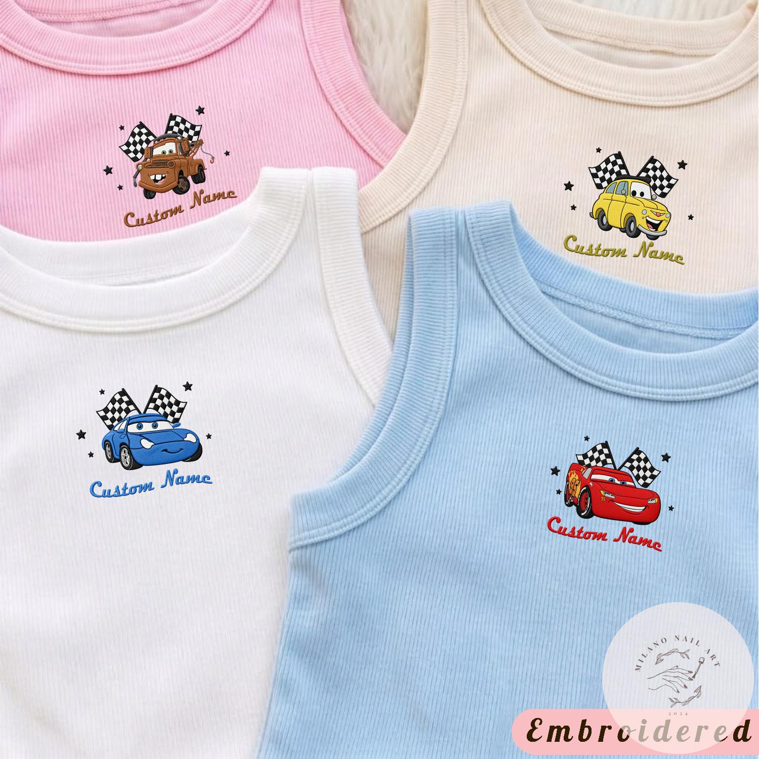 Embroidered All Characters Disney Cars Baby Tee Crop Tank With Lightning McQueen and Mater – Cars Land Family Lace Trim Tank Top Shirt - photo 2