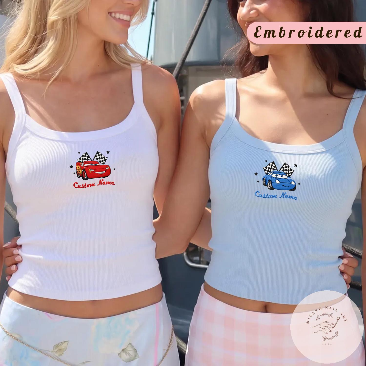 Embroidered All Characters Disney Cars Baby Tee Crop Tank With Lightning McQueen and Mater – Cars Land Family Lace Trim Tank Top Shirt - photo 3