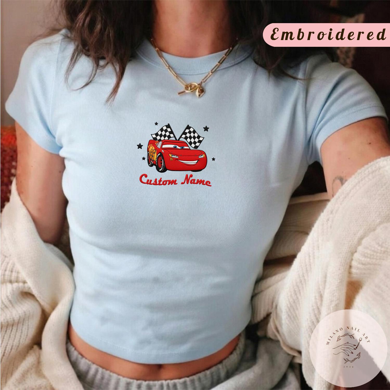 Embroidered All Characters Disney Cars Baby Tee Crop Tank With Lightning McQueen and Mater – Cars Land Family Lace Trim Tank Top Shirt - photo 15