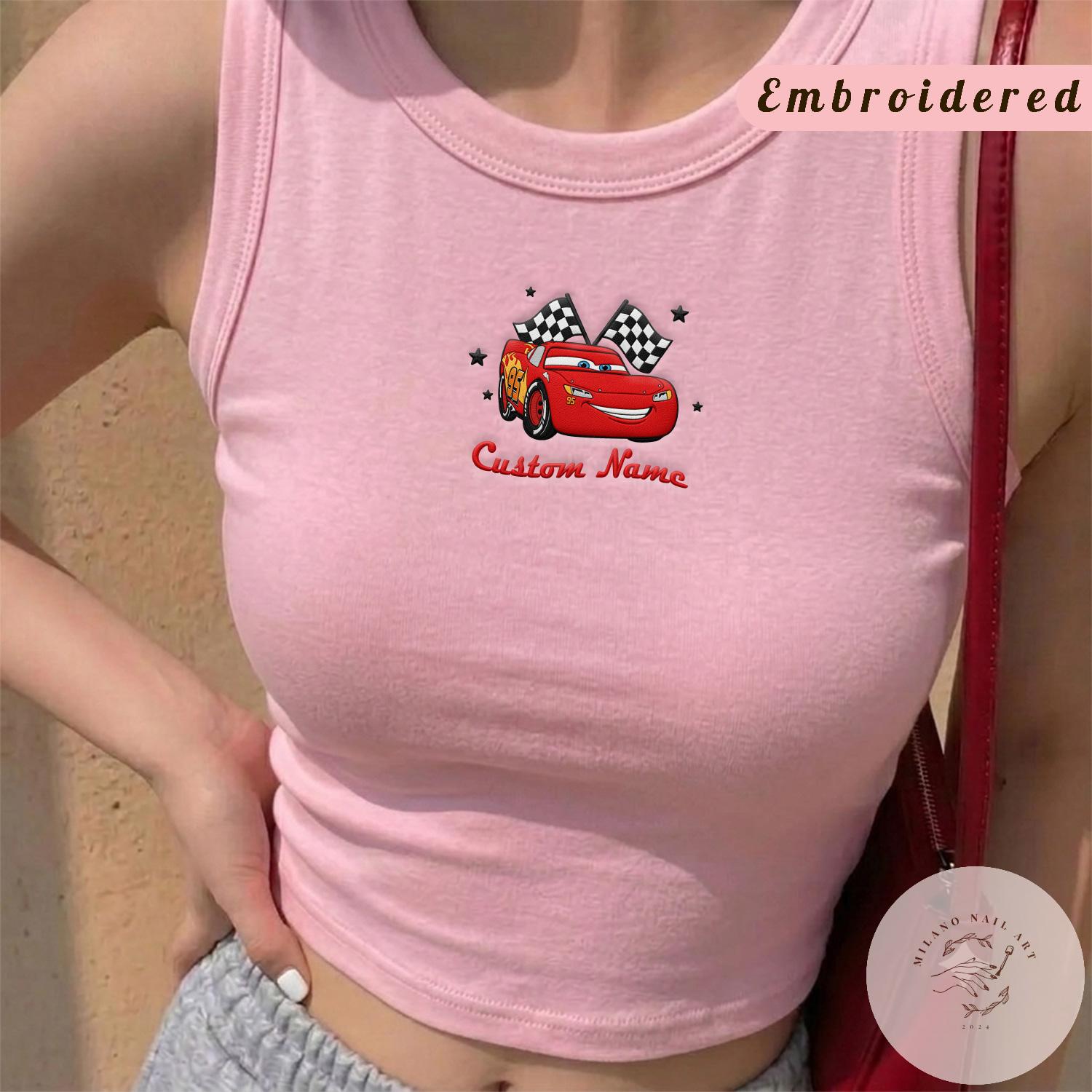 Embroidered All Characters Disney Cars Baby Tee Crop Tank With Lightning McQueen and Mater – Cars Land Family Lace Trim Tank Top Shirt - photo 16
