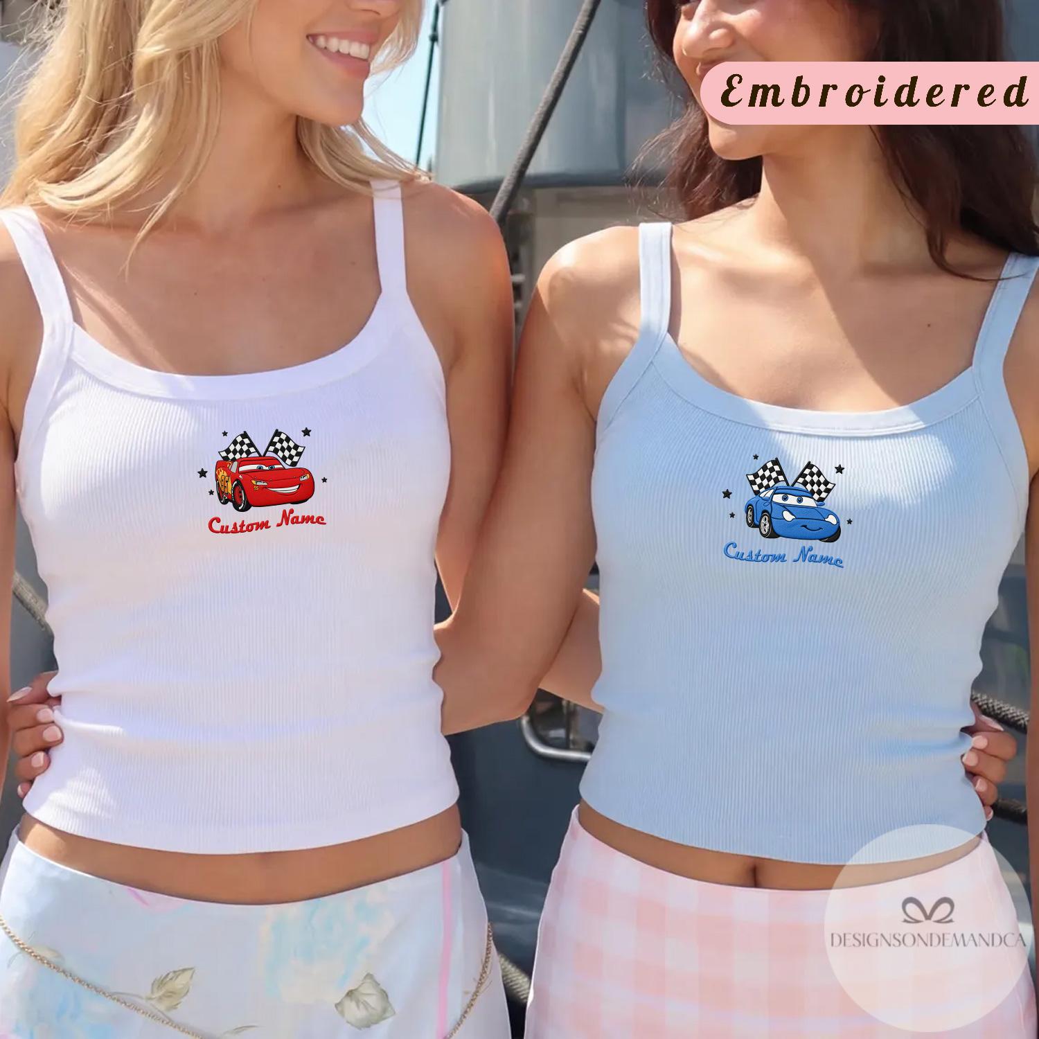 Custom Embroidered Disney Cars Characters Shirt Baby Tee – Lightning McQueen and Mater Cars Land Lace Trim Tank Top for Family Trip - photo 3