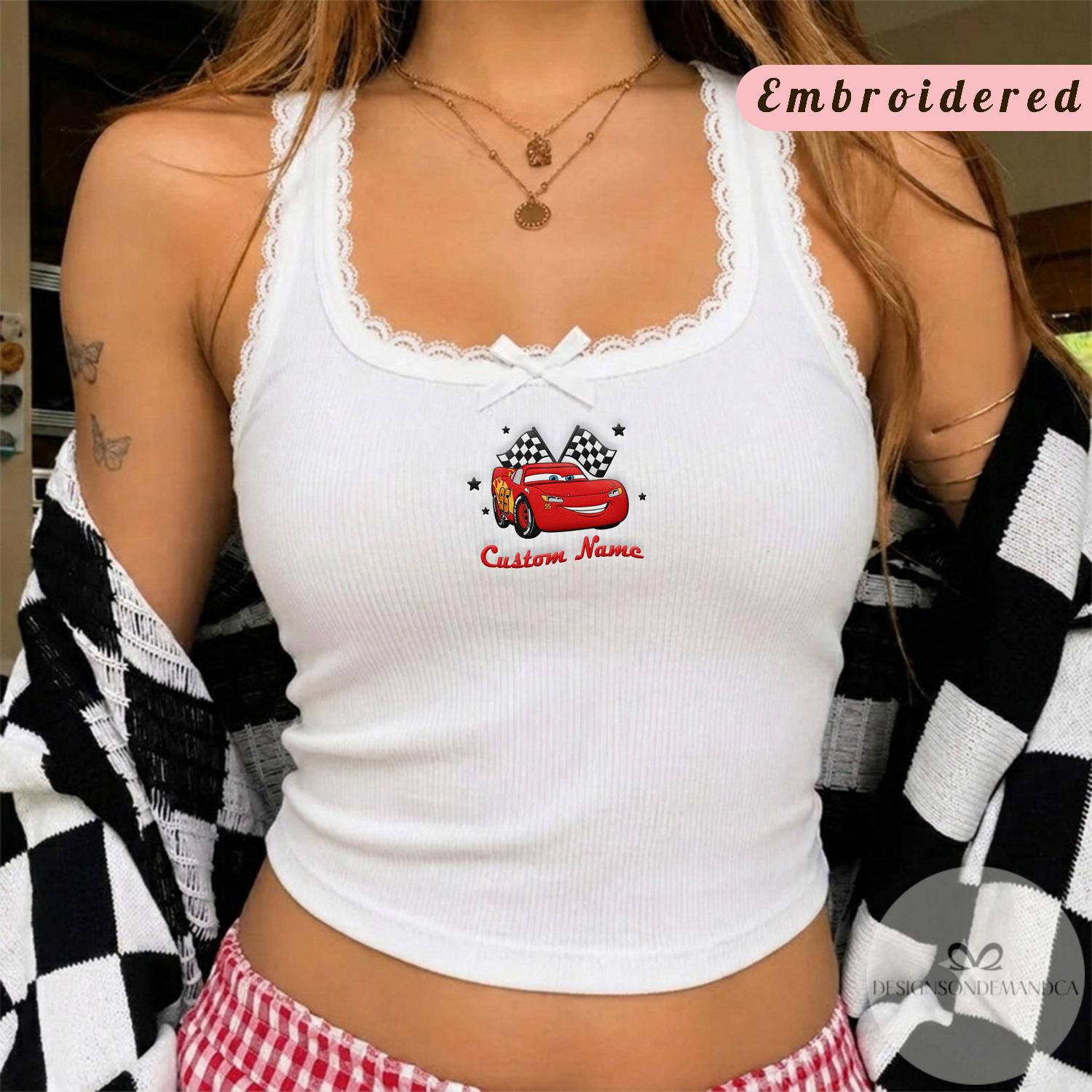 Custom Embroidered Disney Cars Characters Shirt Baby Tee – Lightning McQueen and Mater Cars Land Lace Trim Tank Top for Family Trip - photo 4