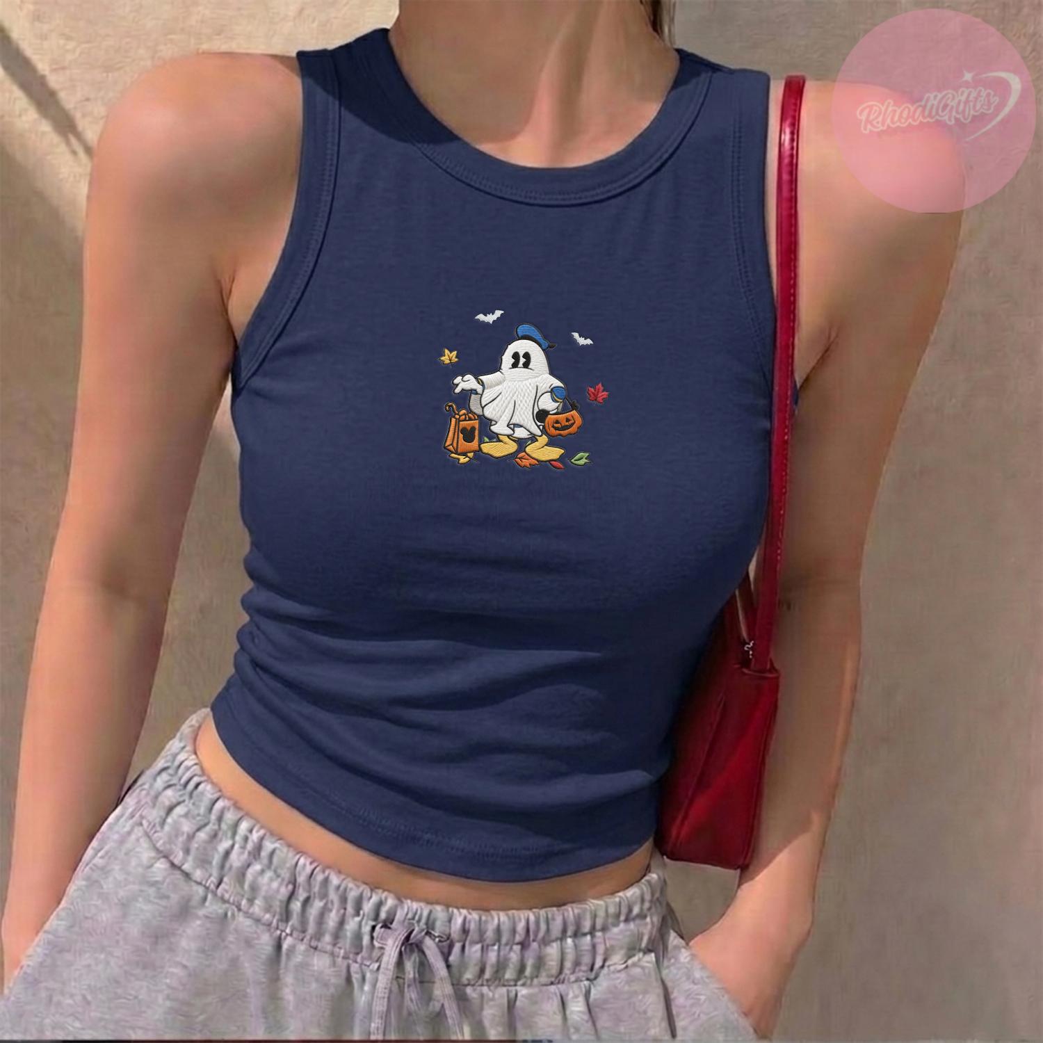 Embroidered All Disney Characters Halloween Baby Tee Crop Tank – WDW Disneyland Halloween Girl Trip Lace Trim Tank Top With Fall Vibes - photo 5